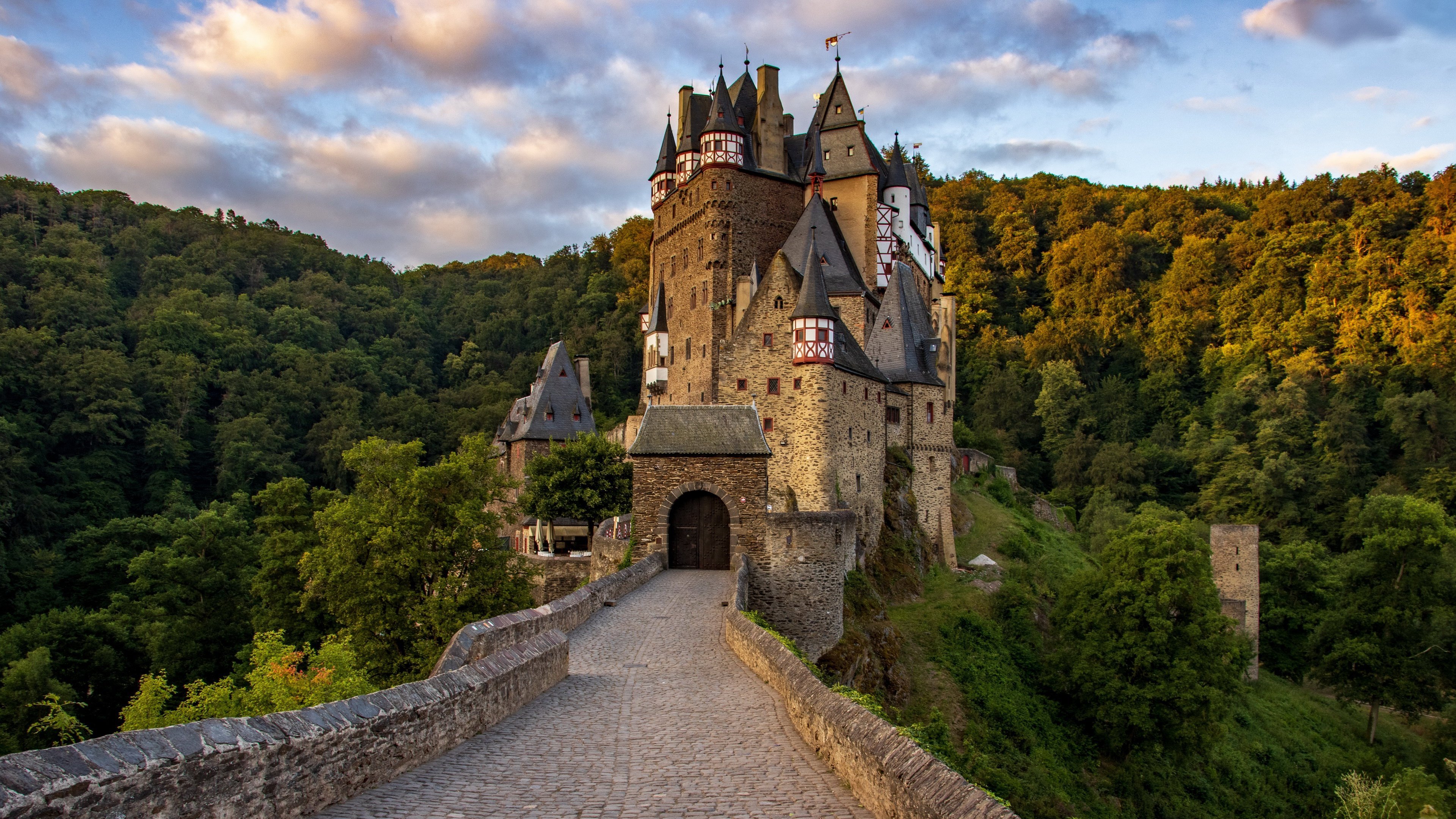 Castle Building Greenery Eltz Castle Architecture Trees Clouds Path 3840x2160