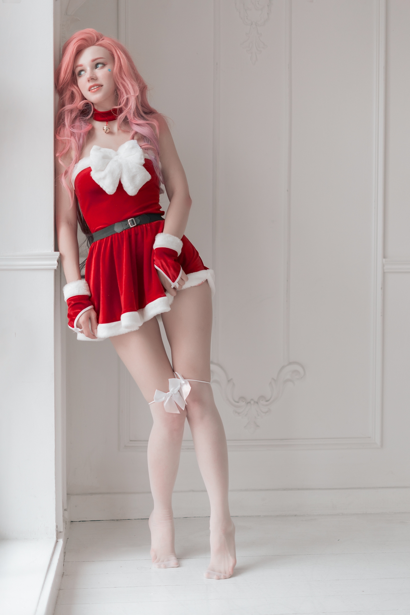 Pink Hair Red Dress Legs Hands Christmas Clothes Women 1333x2000