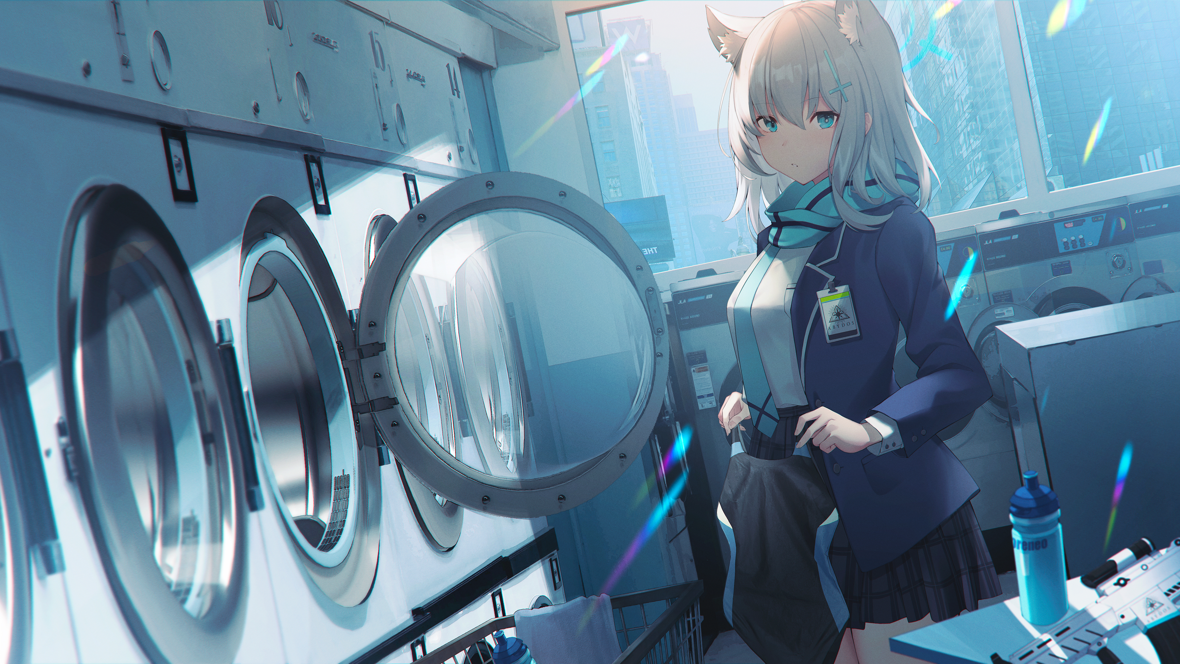 Blue Archive Shiroko Blue Archive Washing Machine Animal Ears Video Games Blue Eyes Anime Girls Fox  3840x2160