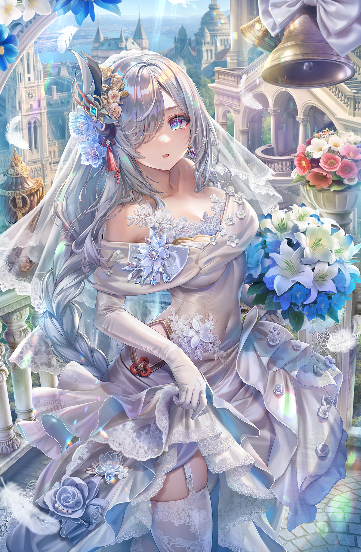 Anime Anime Girls Torino Akua Genshin Impact Shenhe Genshin Impact Wedding Dress Vertical Dress Lift 1200x1835