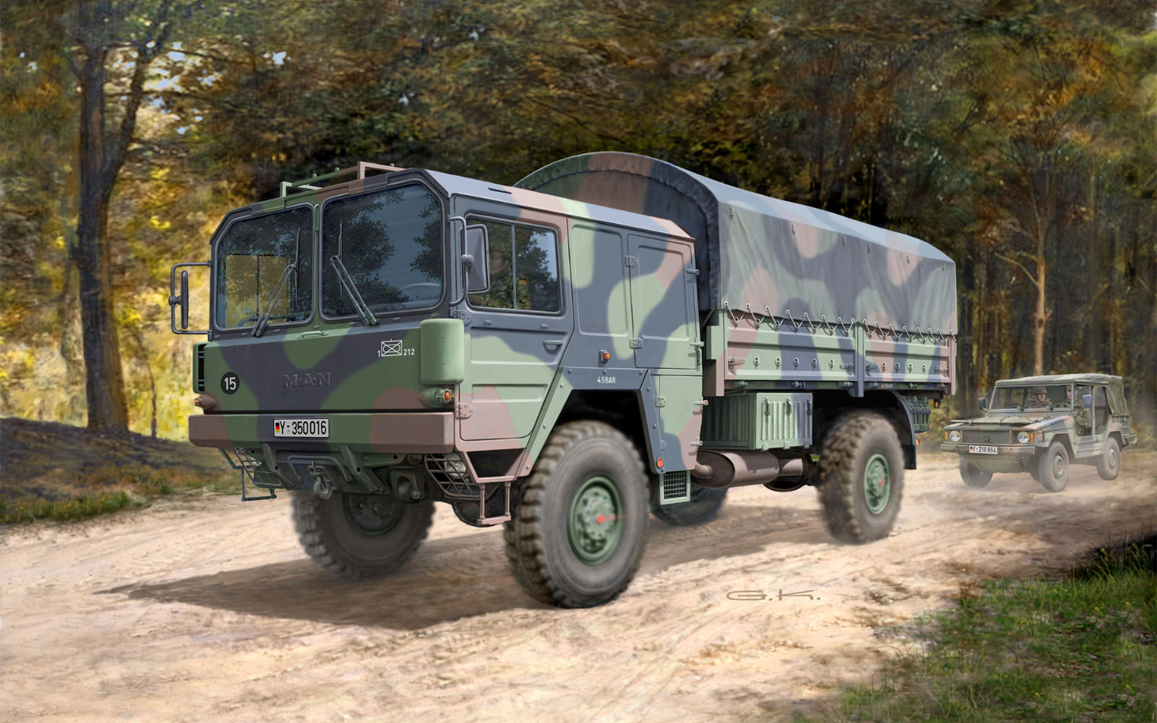Truck Military Vehicle Trees Military Vehicle Path Artwork 1680x1050