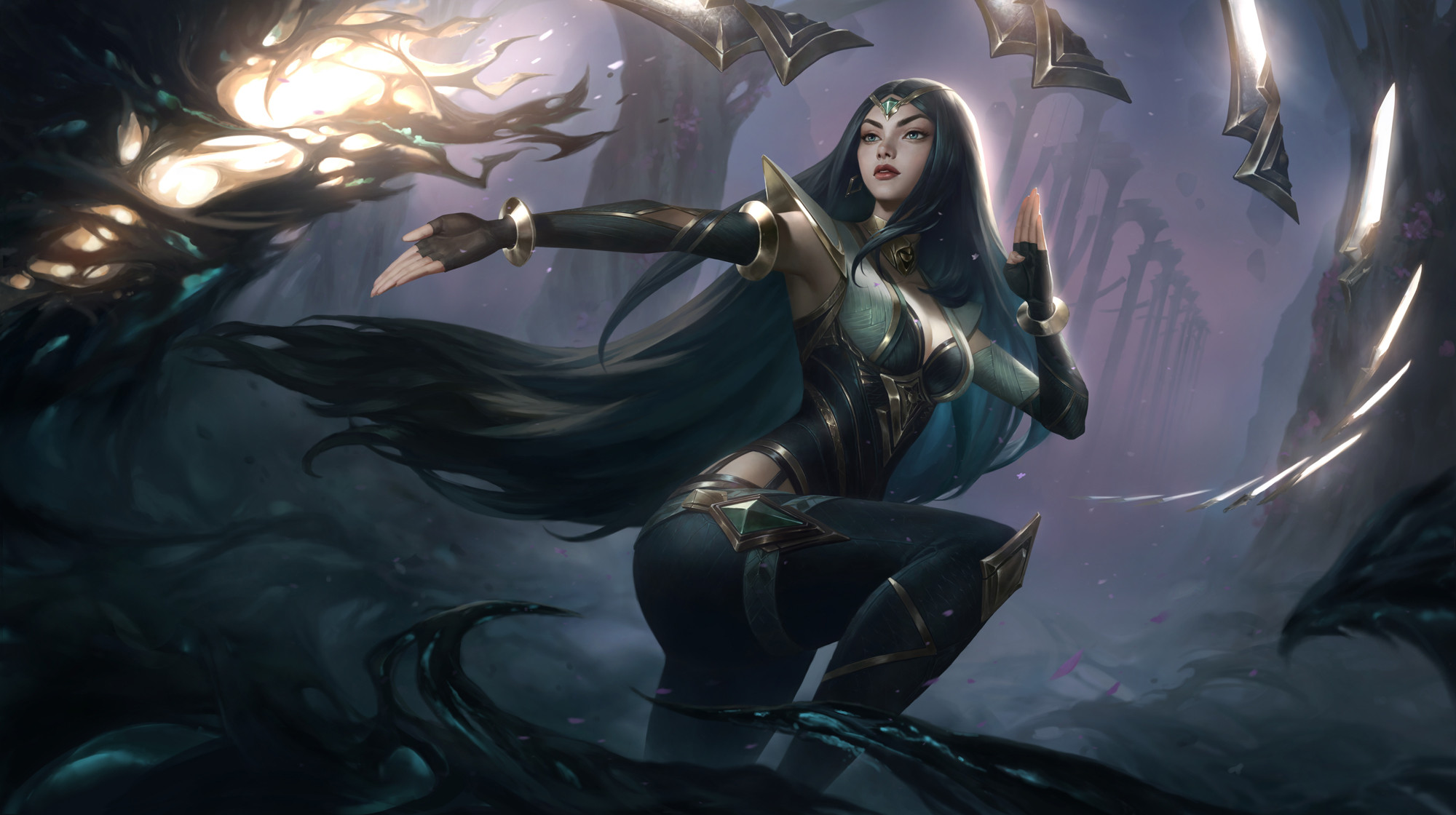 Women Artwork Fantasy Art Fantasy Girl Black Hair Long Hair Red Lipstick League Of Legends Irelia Le 2000x1120