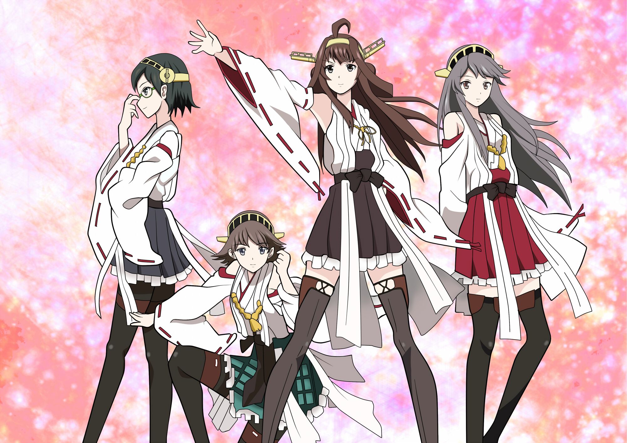 Anime Anime Girls Group Of Women Kantai Collection Kongou KanColle Hiei KanColle Haruna KanColle Kir 2000x1413