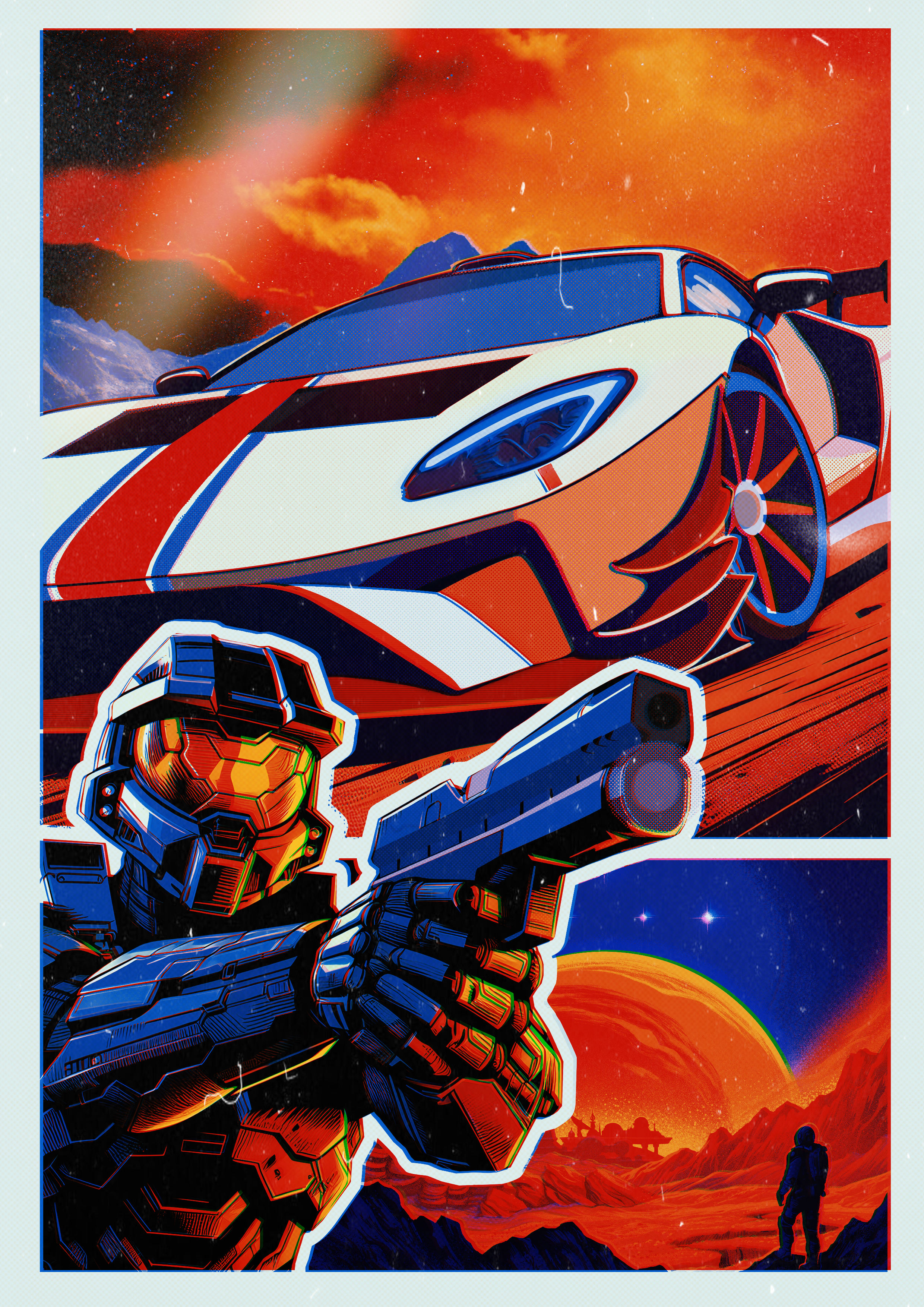 Forza Horizon Starfield Video Game Master Chief Halo Landscape Space Orange Sky Stars Mountains Spee 2480x3507