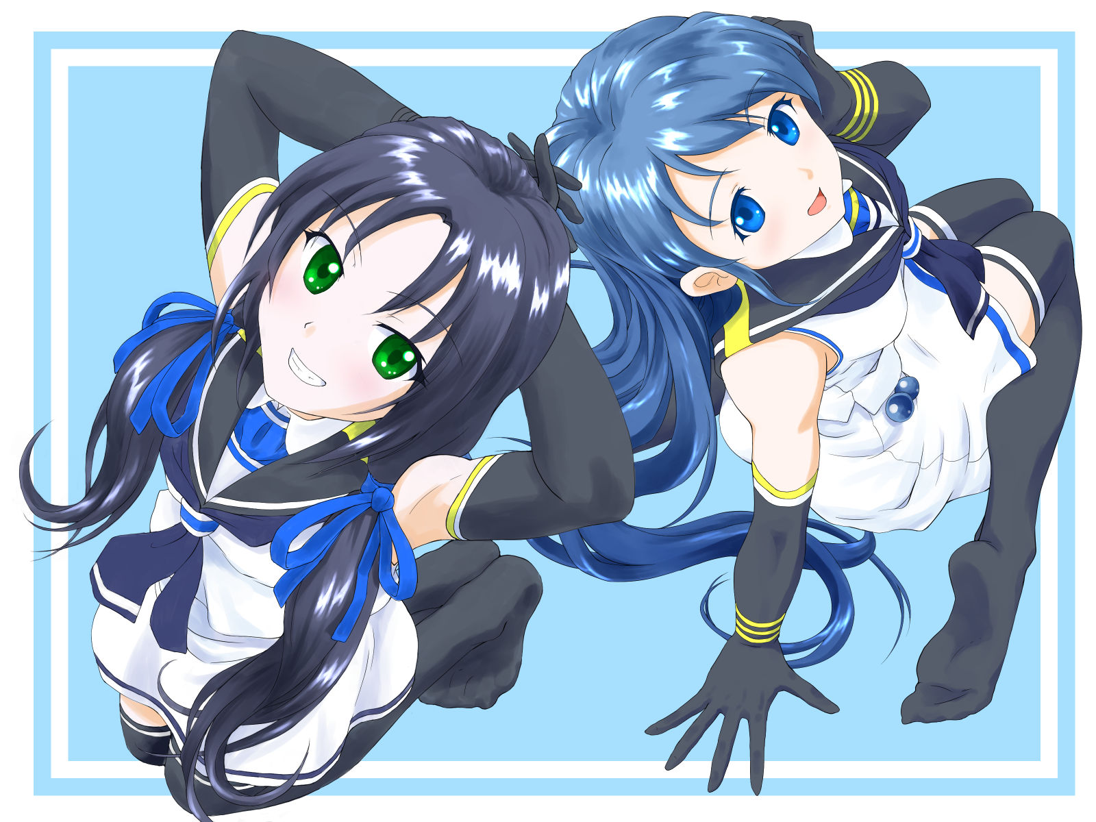 Anime Anime Girls Kantai Collection Suzukaze KanColle Samidare KanColle Long Hair Blue Hair Artwork  1600x1200