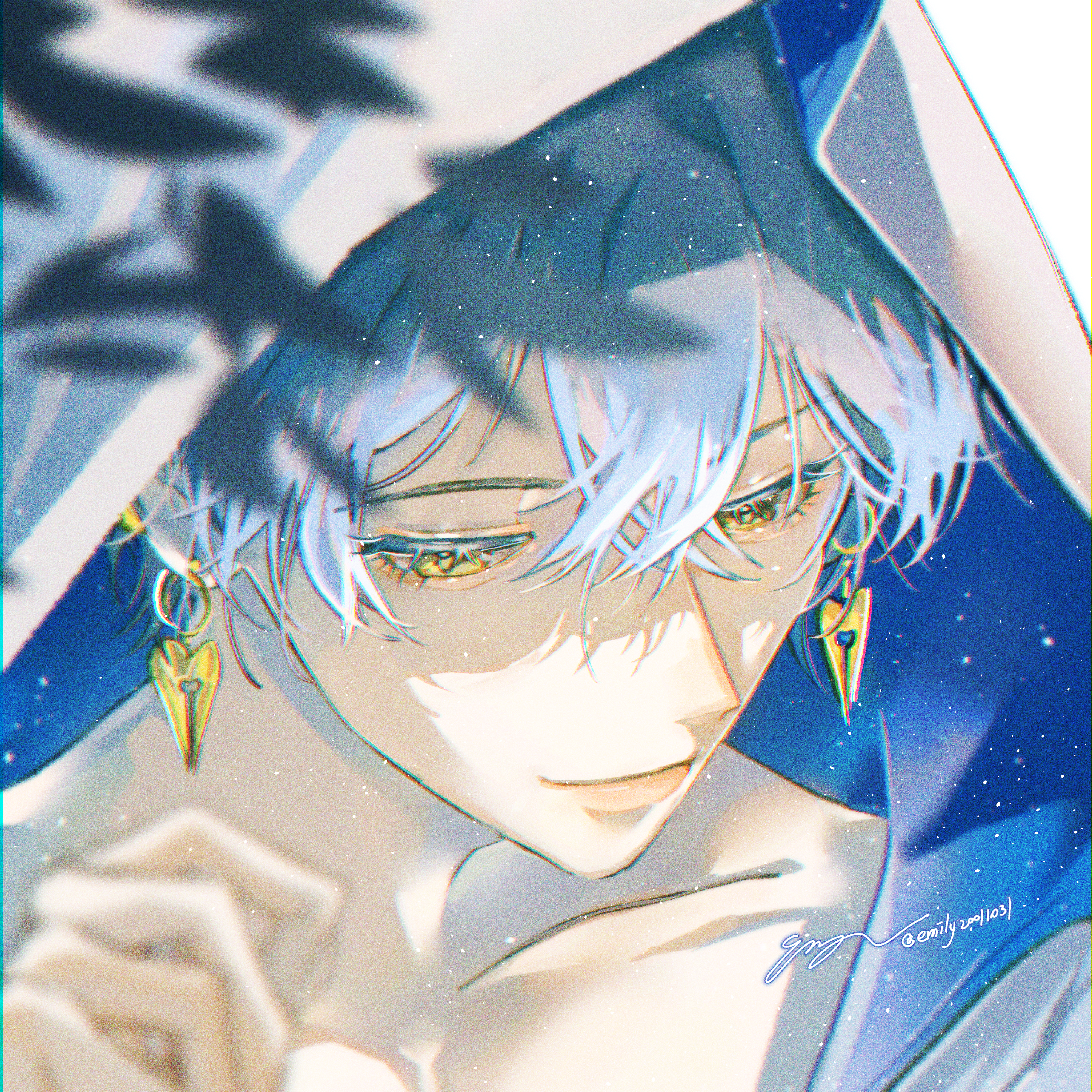 Nijisanji Virtual Youtuber Anime Boys Blue Hair Yellow Eyes Earring 2894x2894