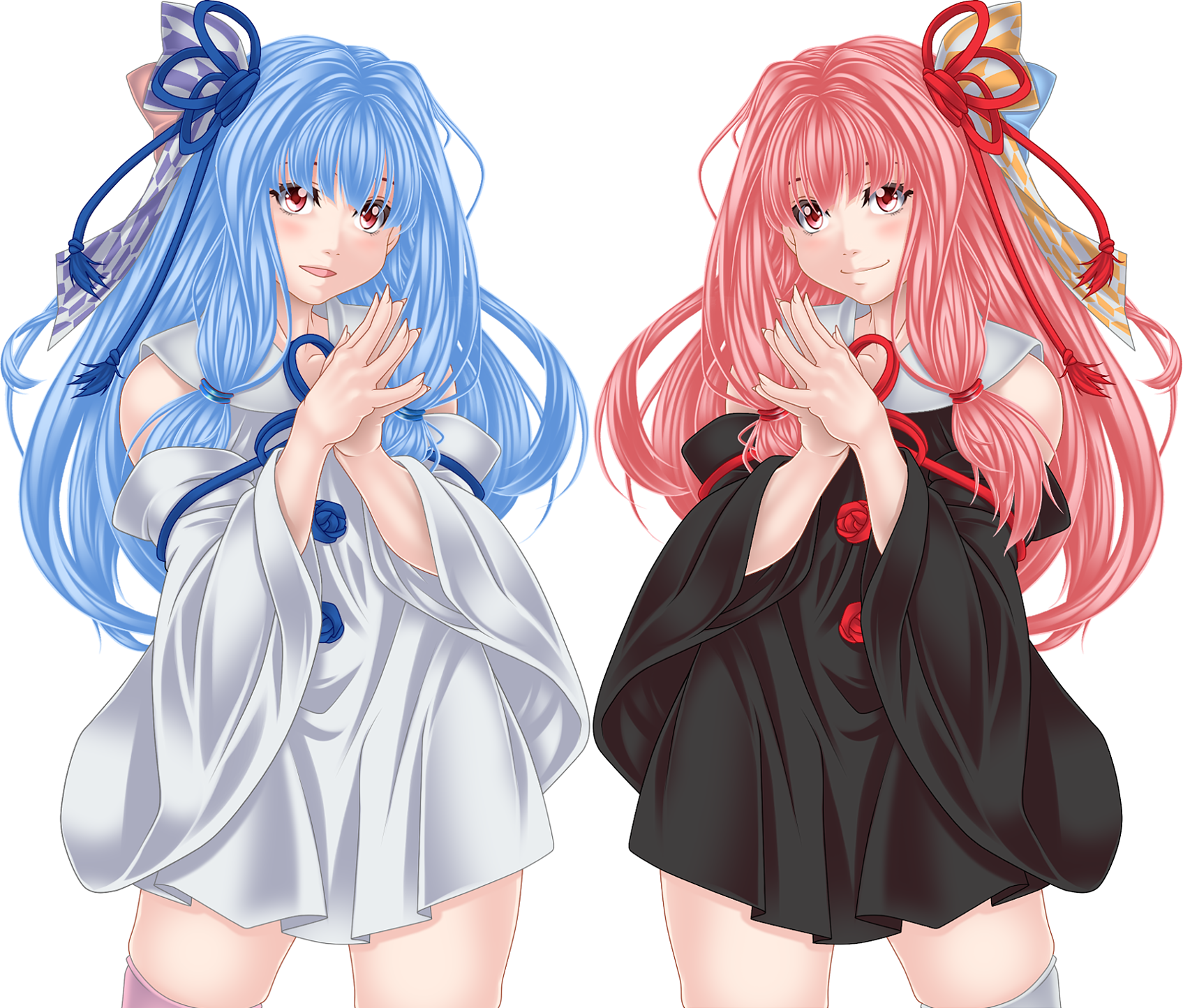 Anime Anime Girls Vocaloid Kotonoha Aoi Kotonoha Akane Blue Hair Pink Hair Long Hair Twins Artwork D 1695x1444