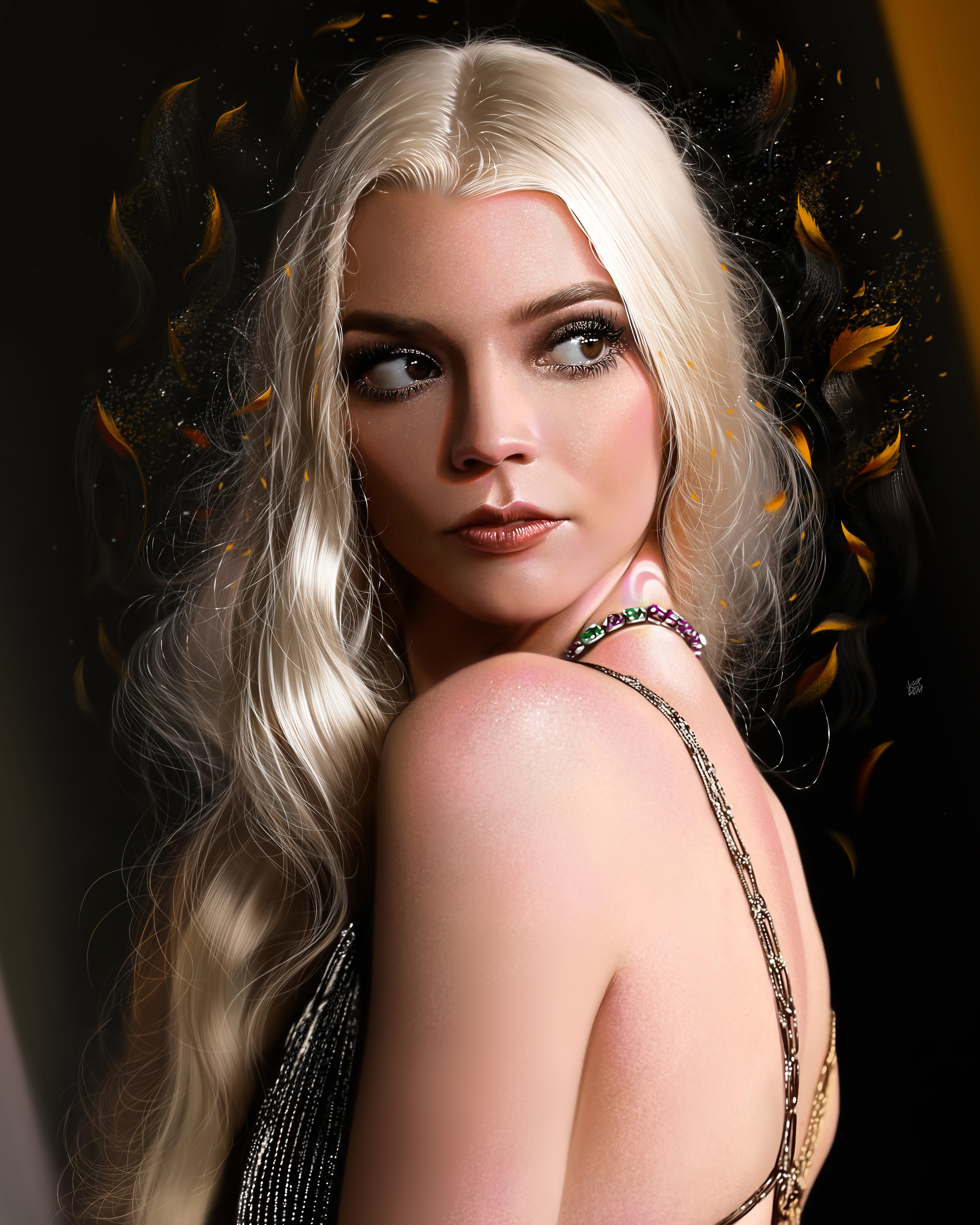 Digital Digital Art Illustration Artwork Portrait Painting Drawing Long Hair Blonde Celebrity Anya T 3840x4800