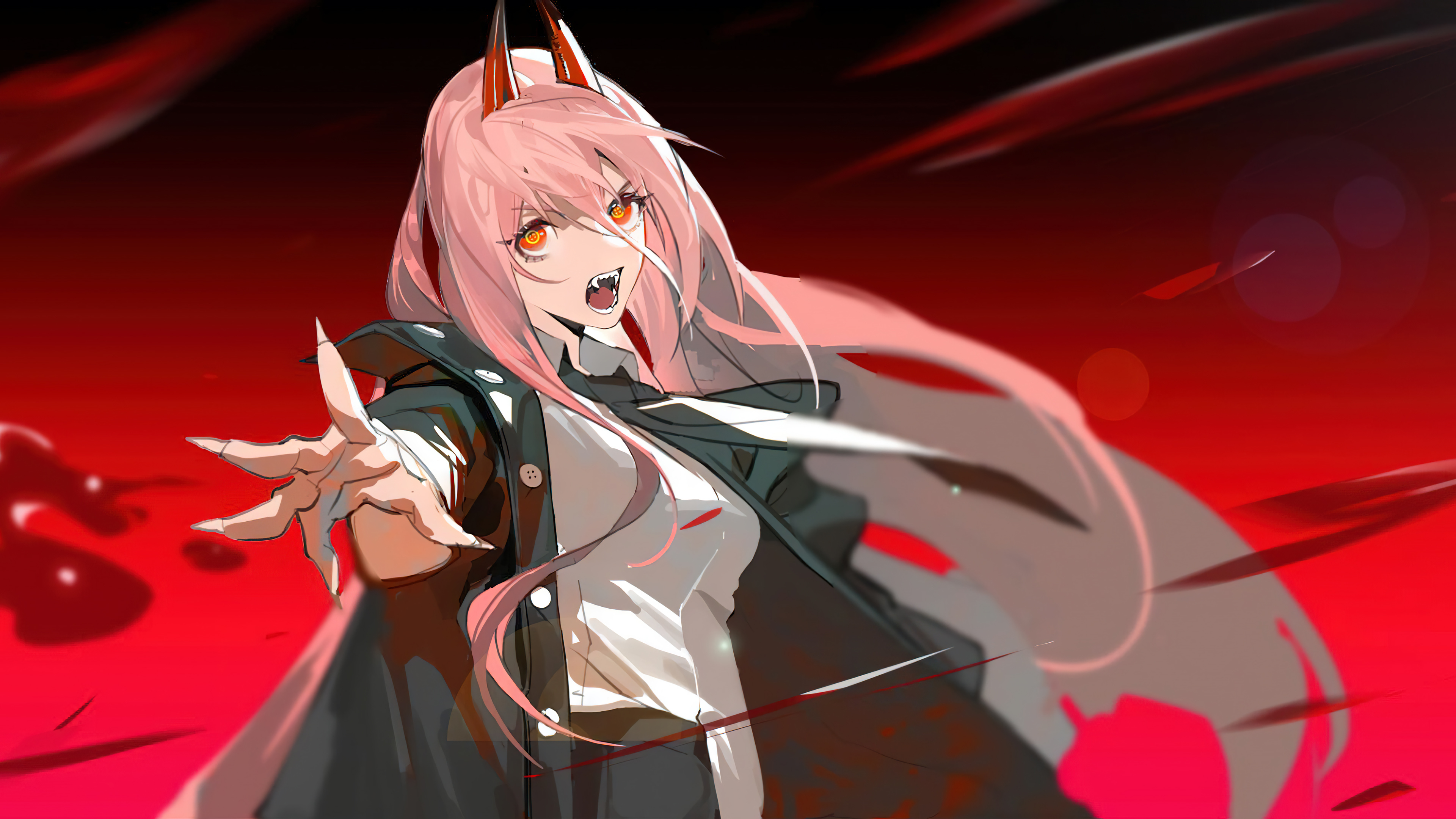 Chainsaw Man Power Chainsaw Man Pink Hair Red Background Looking At Viewer  Horns Anime Girls Wallpaper - Resolution:3840x2160 - ID:1353561 