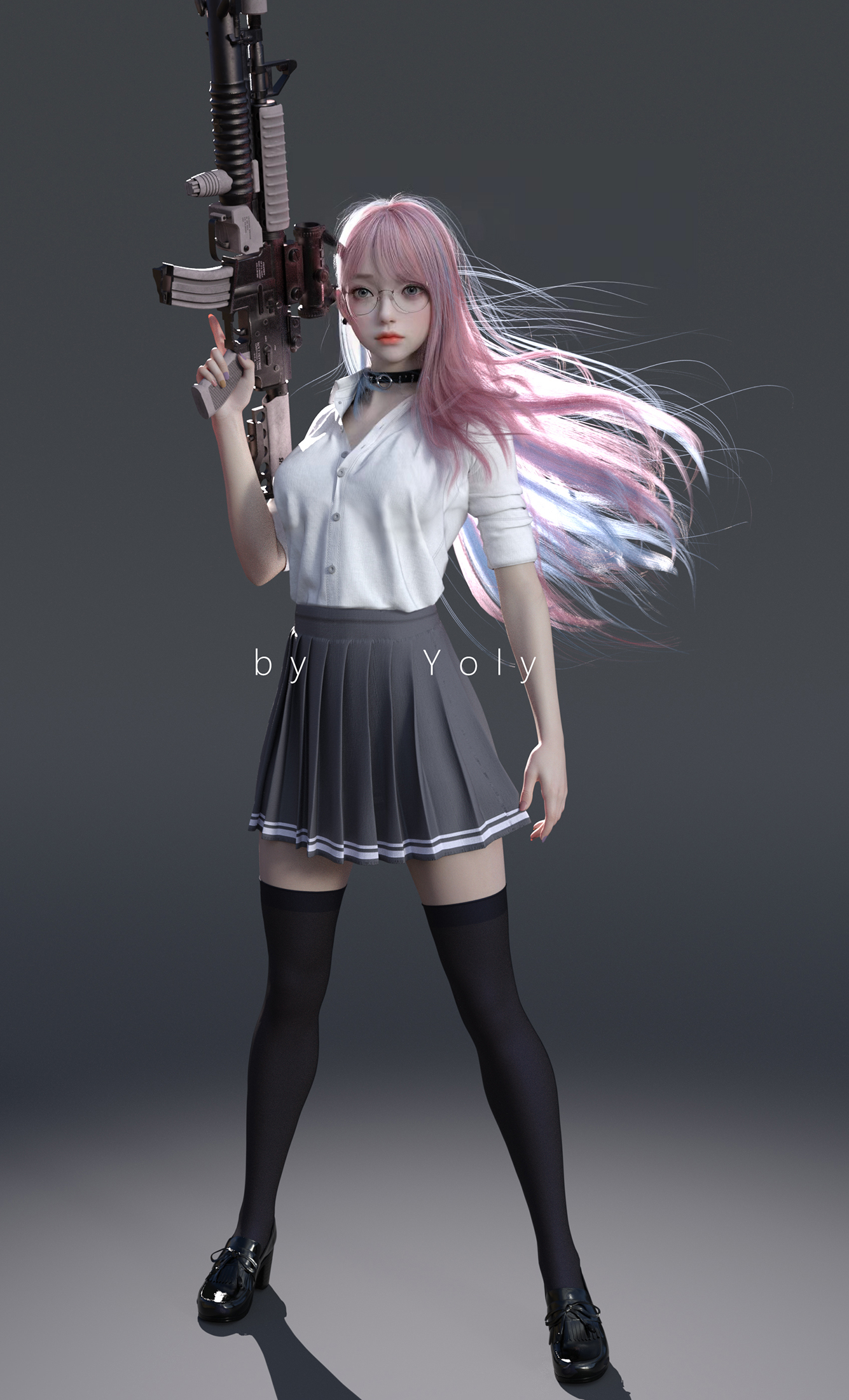 CGi Digital Art Fantasy Girl Schoolgirl School Uniform School Skirt Women Women Indoors Yoly Gun 1335x2200