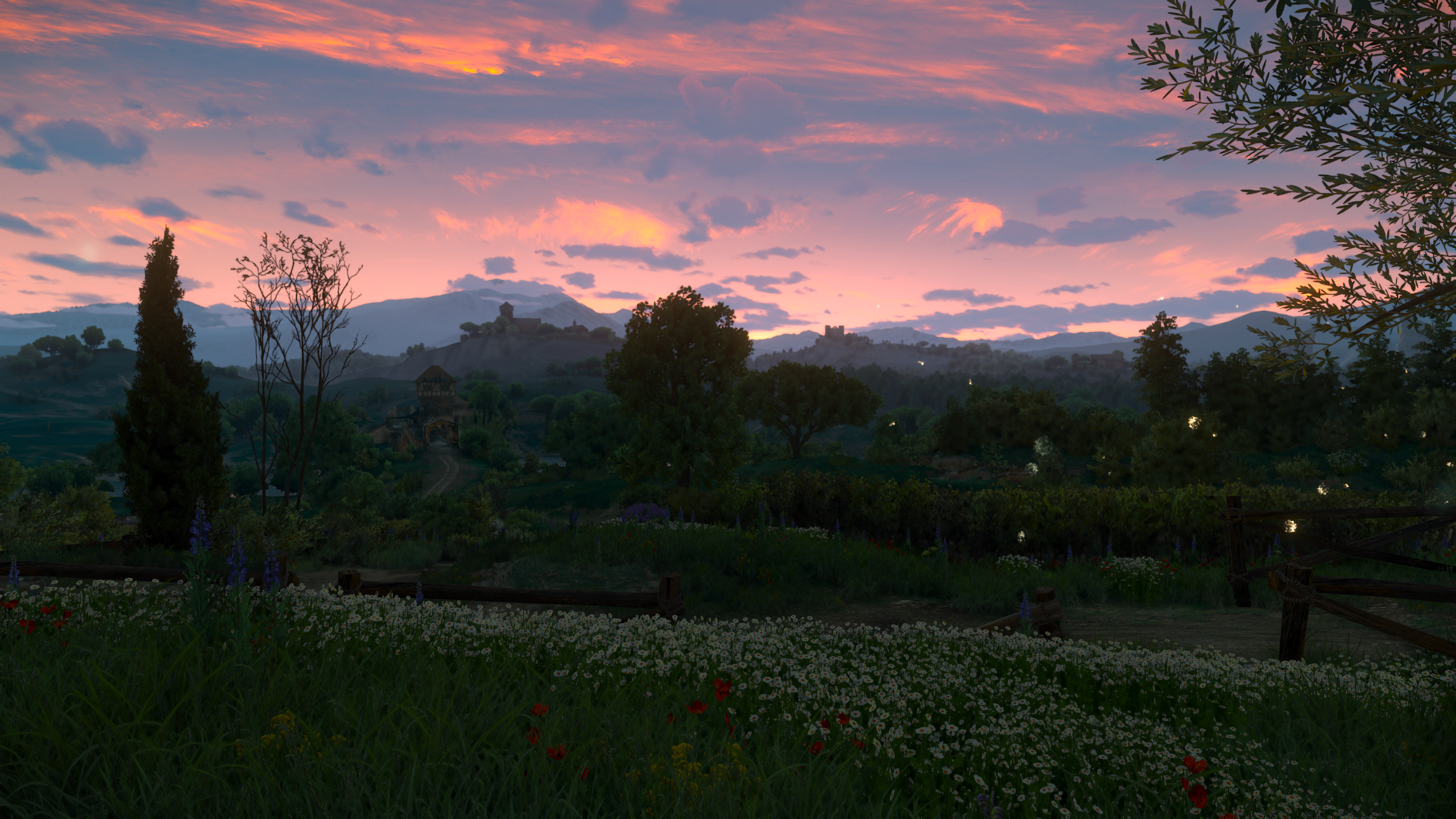 The Witcher 3 Wild Hunt The Witcher 3 Wild Hunt Blood And Wine Nature Video Games Sunset Glow Trees  3840x2160