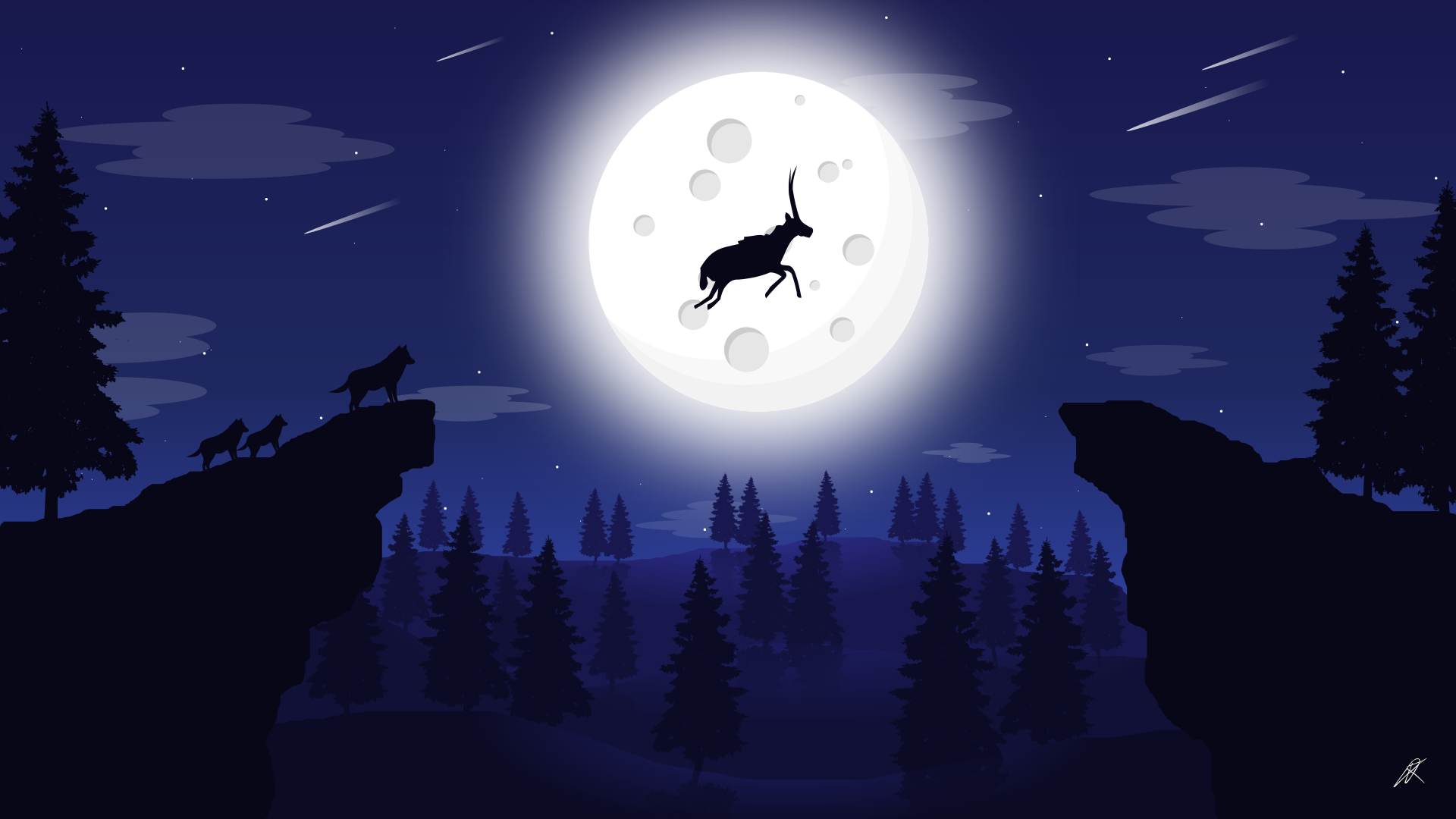 Antelope Canyon Landscape Night Wolf Forest Moon Animals 1920x1080