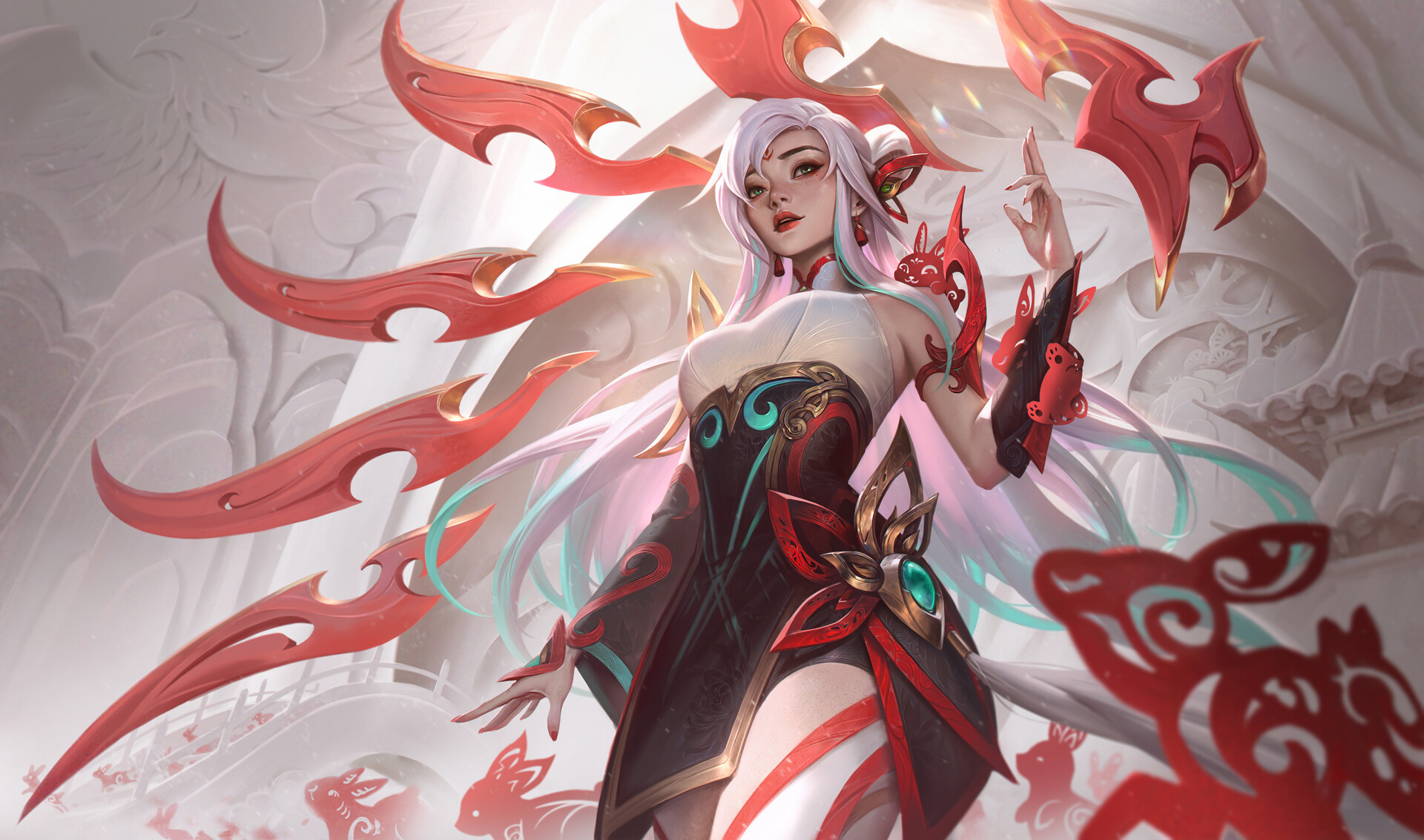 Bo Chen Drawing League Of Legends Irelia League Of Legends Silver Hair Red Video Game Art Video Game 1920x1133