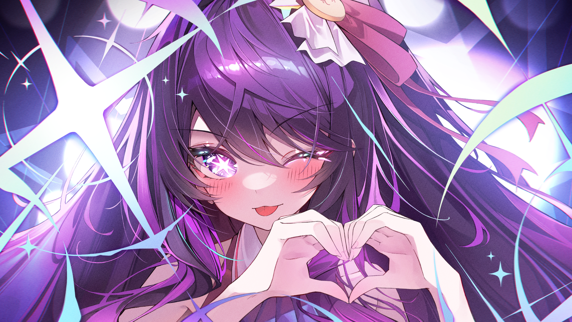 Anime Girls Artwork Digital Art Love Purple Hair Blushing Oshi No Ko Star Eyes Hoshino Ai Long Hair  1920x1080