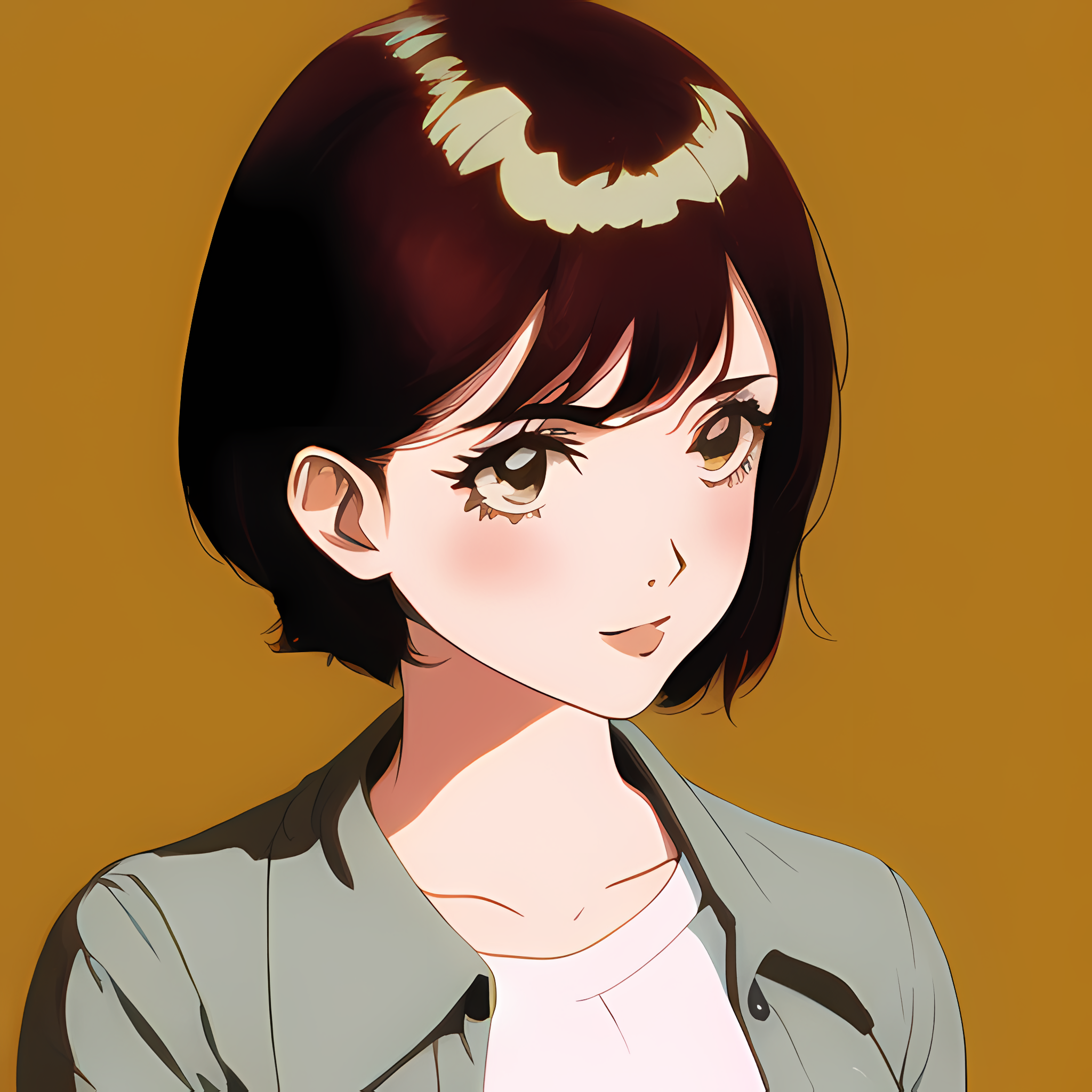 Anime Girls Novel Ai Anime Face Orange Background Simple Background Redhead Portrait Women Minimalis 2048x2048