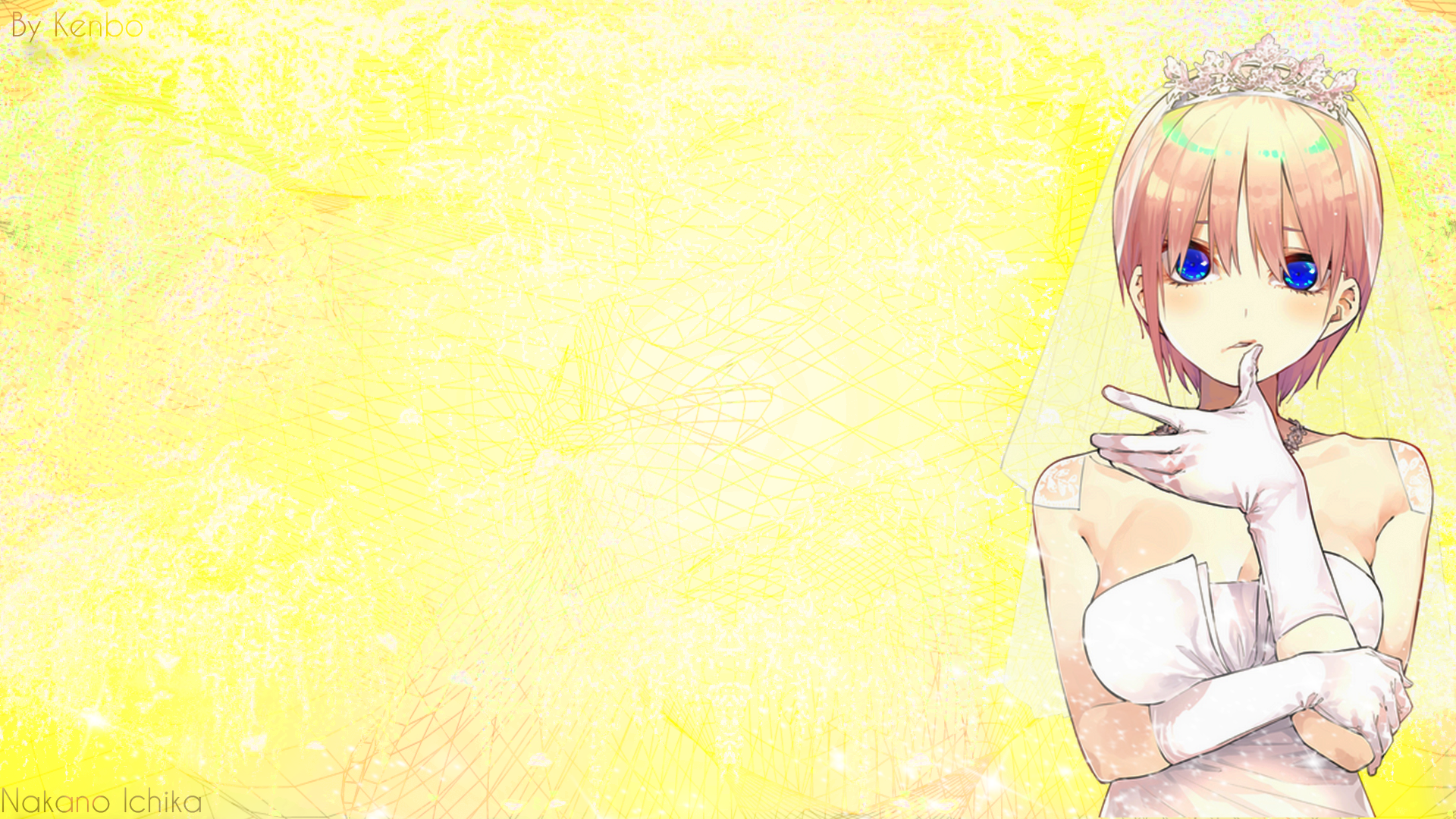 Nakano Ichika 5 Toubun No Hanayome Blue Eyes Anime Anime Girls Manga Yellow Minimalism Dress Wedding 1920x1080