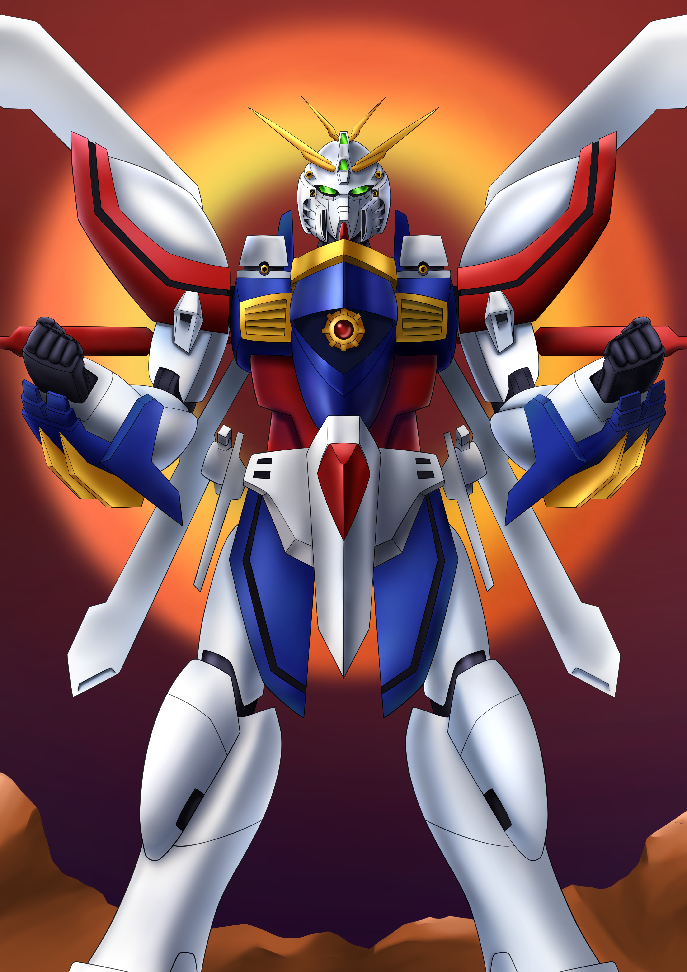 Anime Mechs Gundam Mobile Fighter G Gundam Super Robot Taisen God Gundam Artwork Digital Art Fan Art 2894x4093