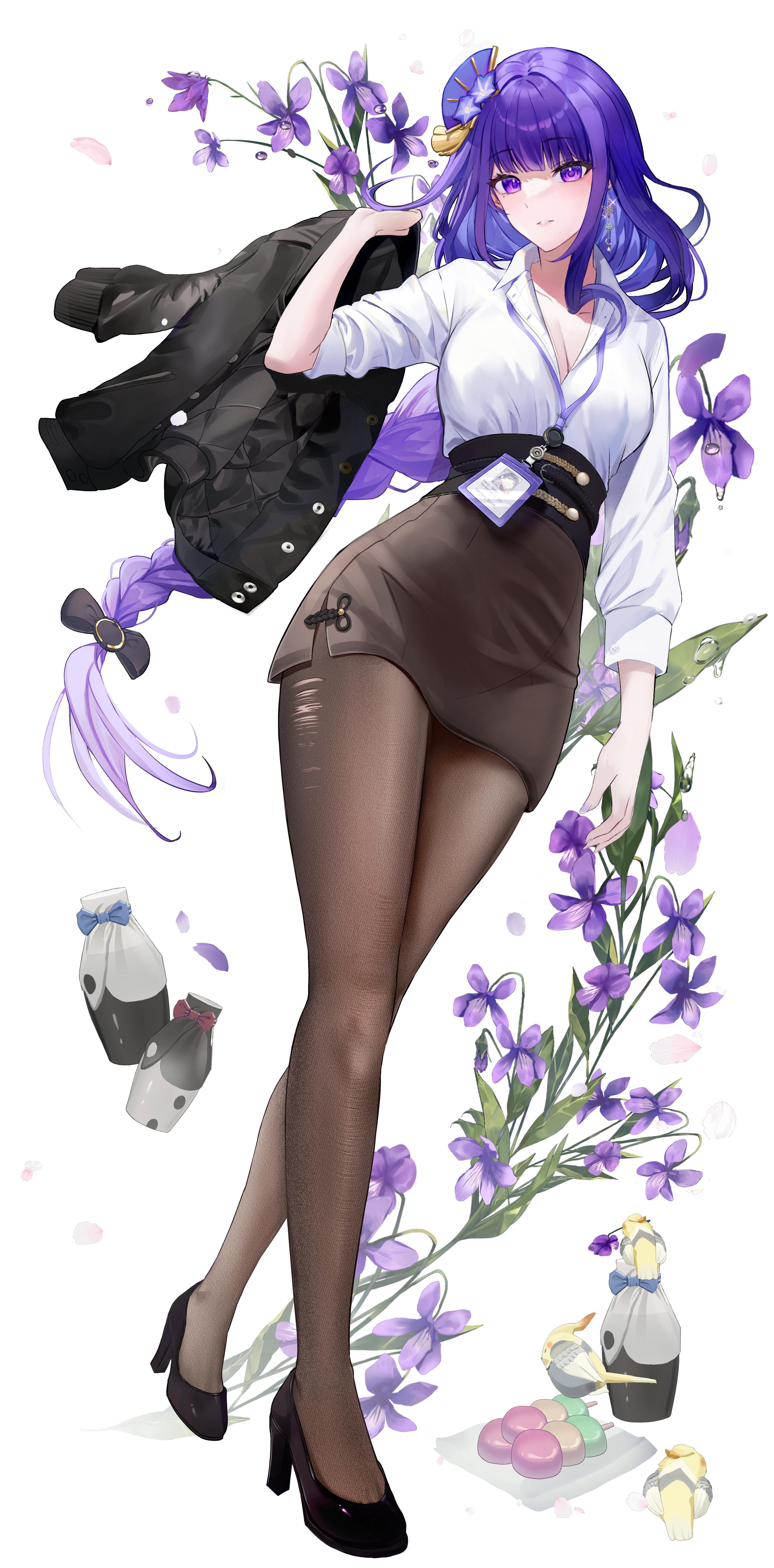 Anime Anime Girls Pixiv Genshin Impact Raiden Shogun Genshin Impact Portrait Display Flowers Purple  3376x6841