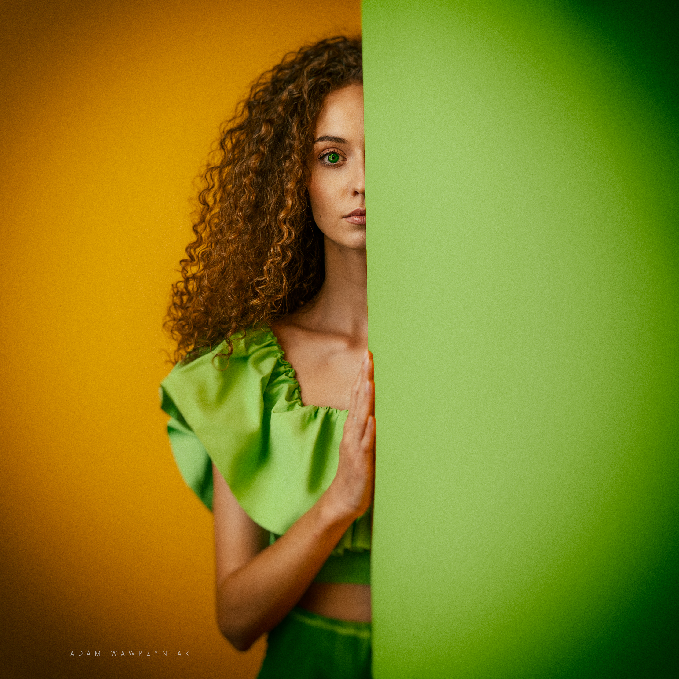 Adam Wawrzyniak Women Brunette Green Eyes Green Clothing Contrast 2222x2222