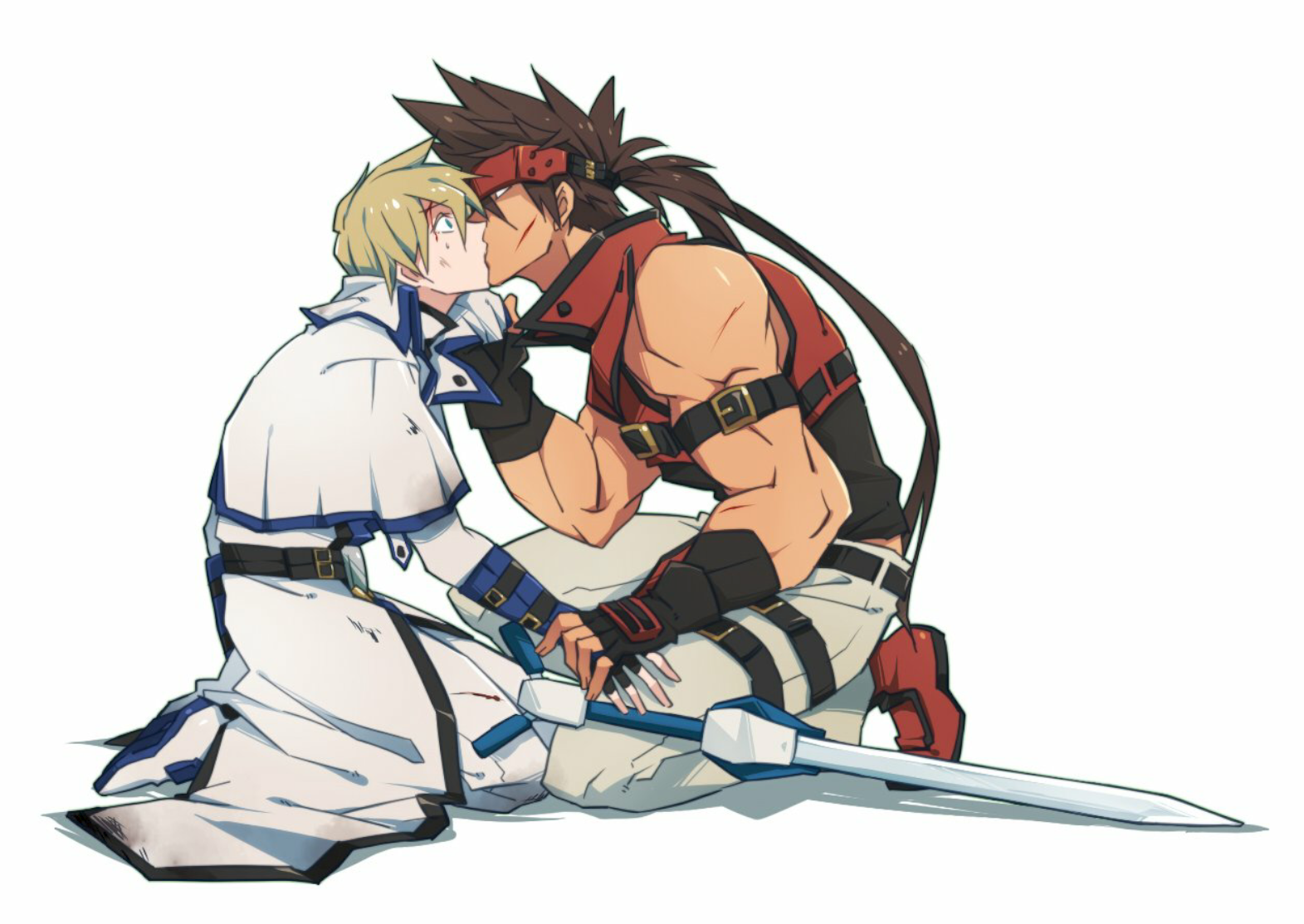 Ky Kiske Sol Badguy Guilty Gear Guilty Gear XX Anime Boys Kissing Fighting Games Anime Games Anime G 1571x1114