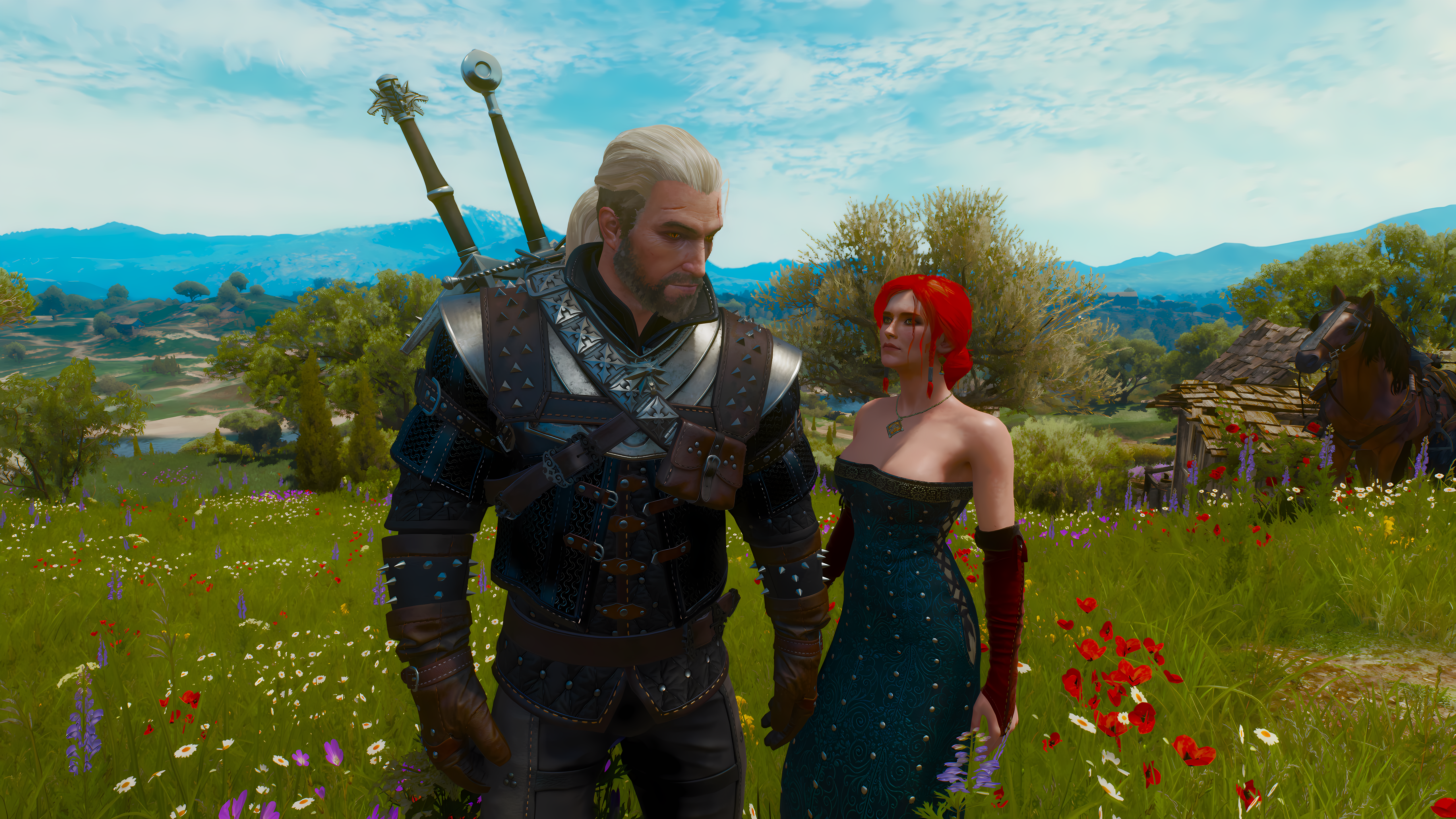 The Witcher 3 Wild Hunt Triss Merigold Video Games Video Game Characters CGi Flowers Geralt Of Rivia 5120x2880