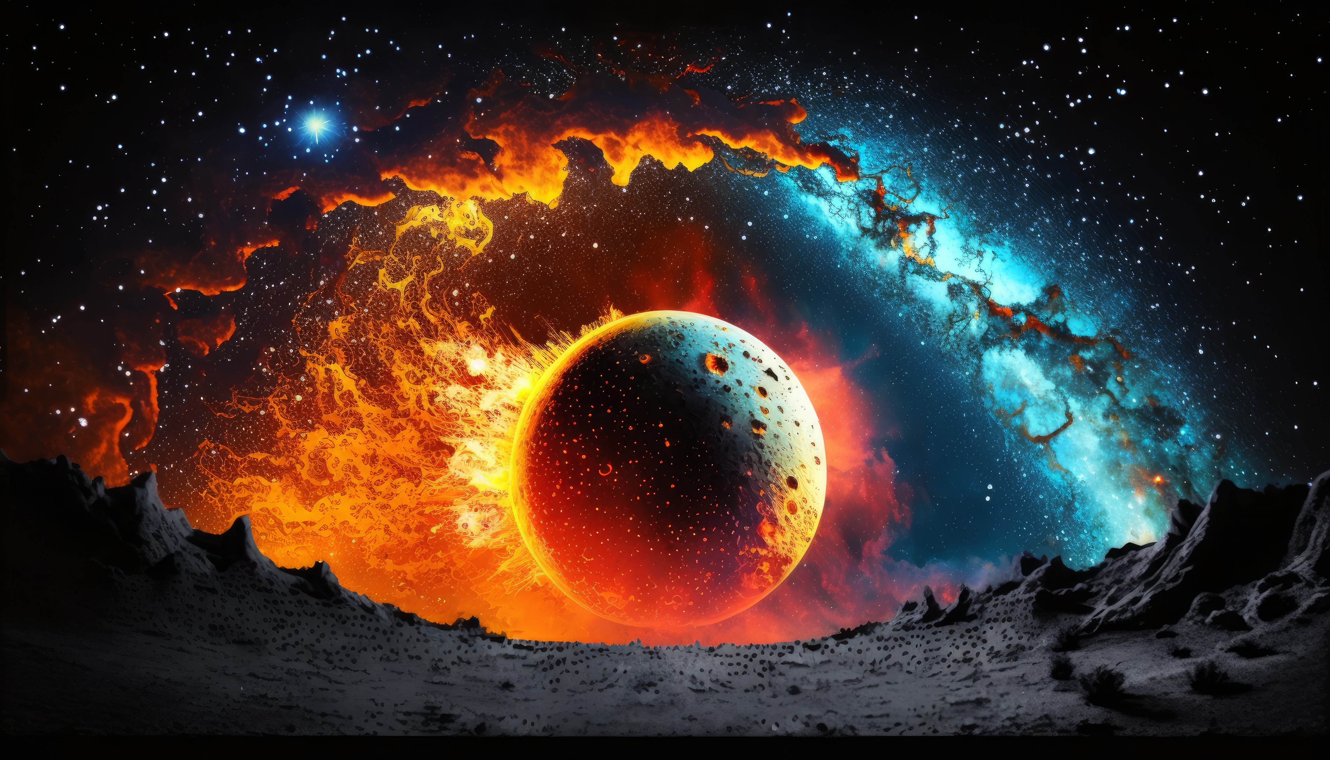 Ai Art Illustration Planet Nebula Space Stars Galaxy 4579x2616