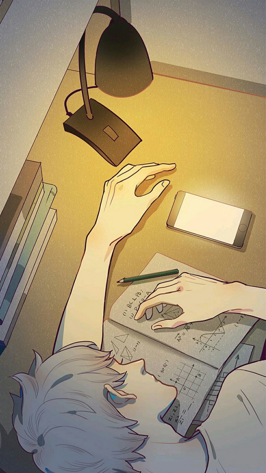 Studying Night Anime Boys Sleeping Phone Lamp Wallpaper -  Resolution:1080x1920 - ID:1322291 