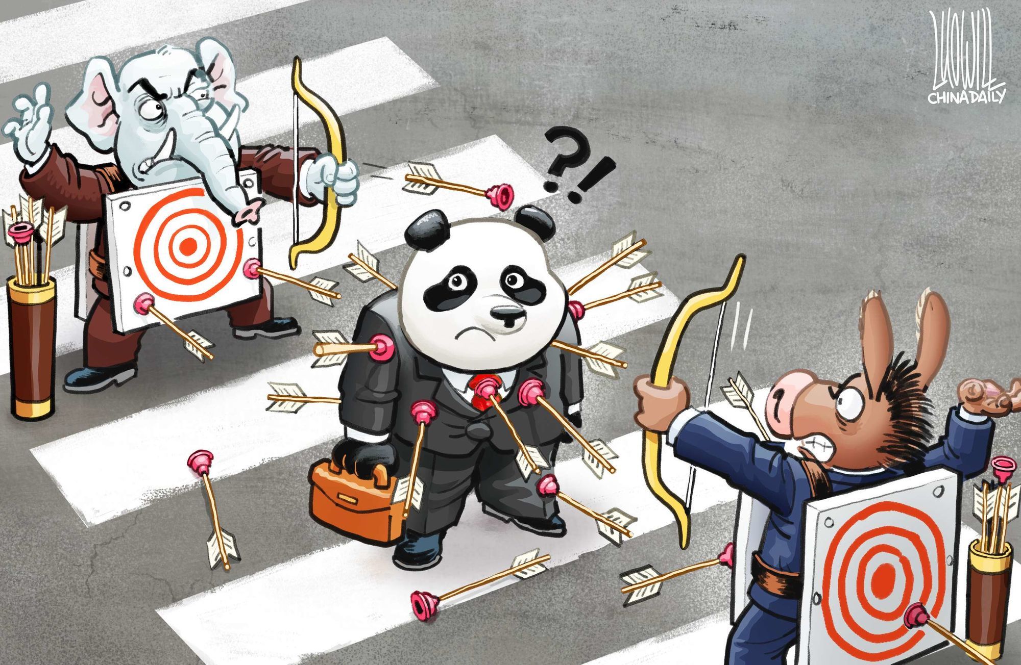 China Panda Comic Art Propaganda Pedestrian Bridge Targets Animals 2000x1304