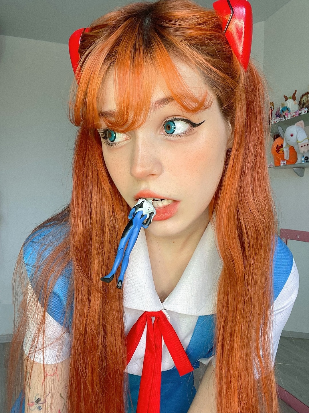 Women Redhead Blue Eyes Biting Toys Asuka Langley Soryu 1080x1440