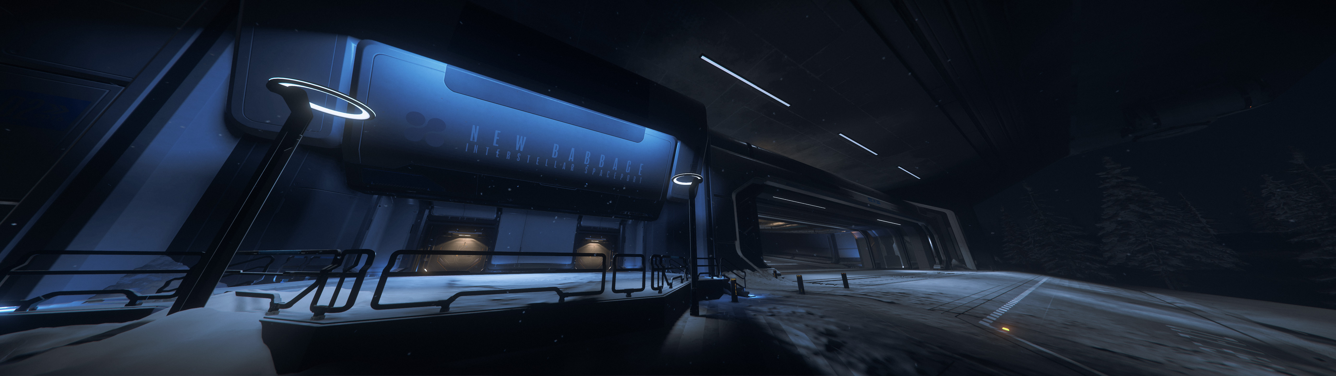 Star Citizen New Babbage Spaceport Garage Ultrawide Snow Microtech Video Games 5120x1440