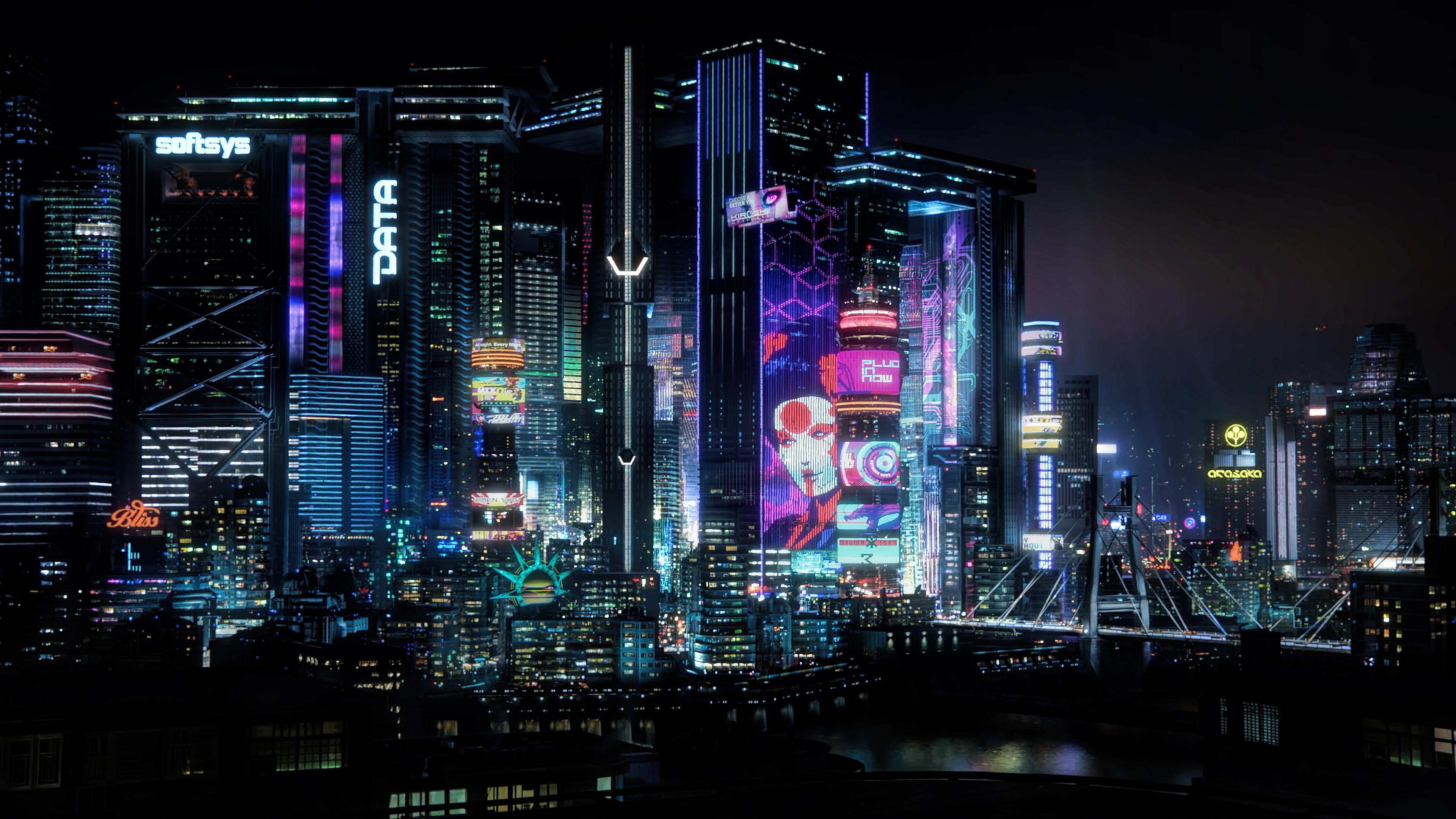 Cyberpunk City Gaming Series Cityscape Night Lights Arasaka Cyberpunk 2077 City City Lights Bridge C 3840x2160