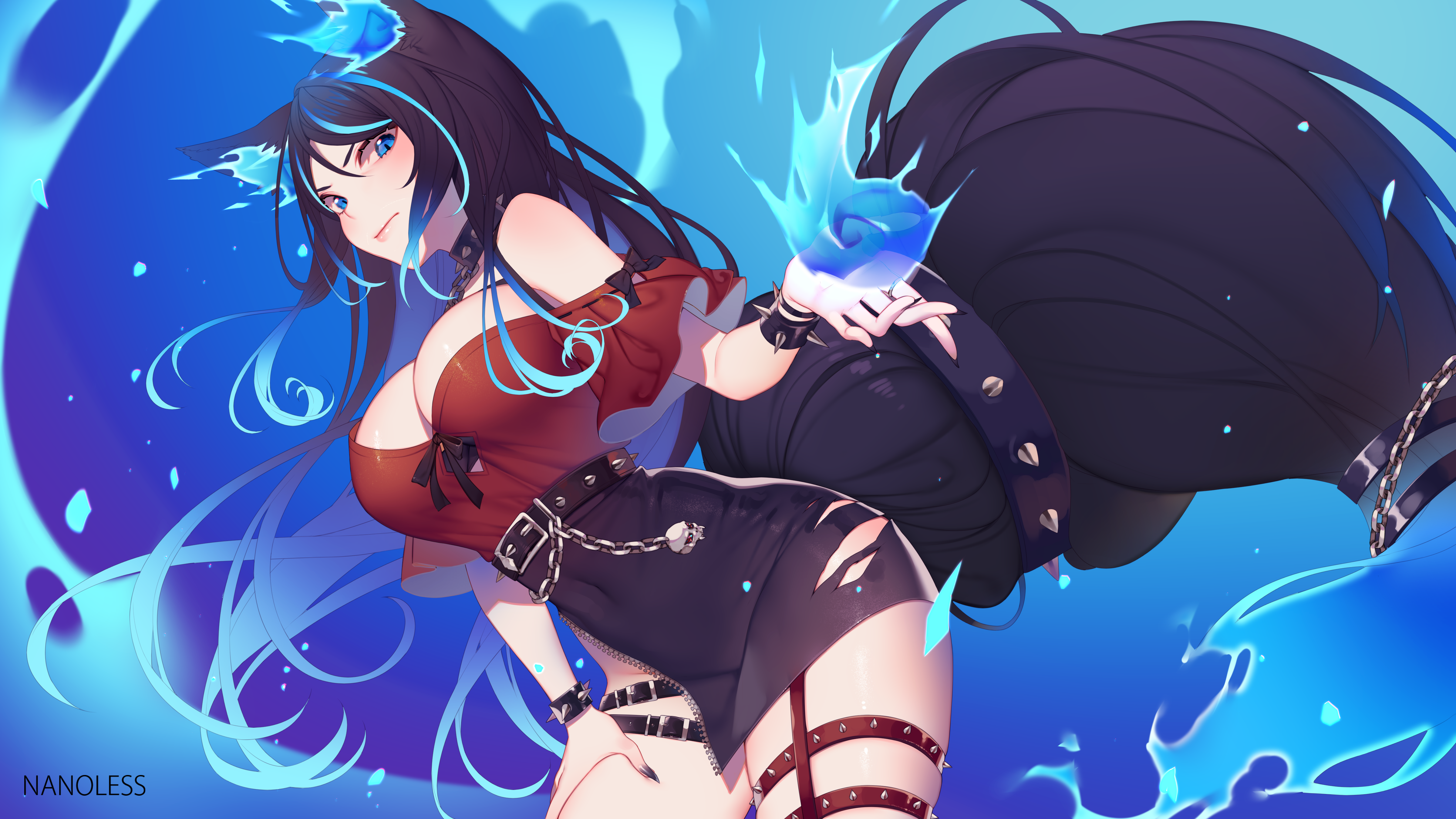 Virtual Youtuber Sinder VTuber Anime Anime Girls Fox Girl Fantasy Girl Water Bare Shoulders Red Tops 4800x2700