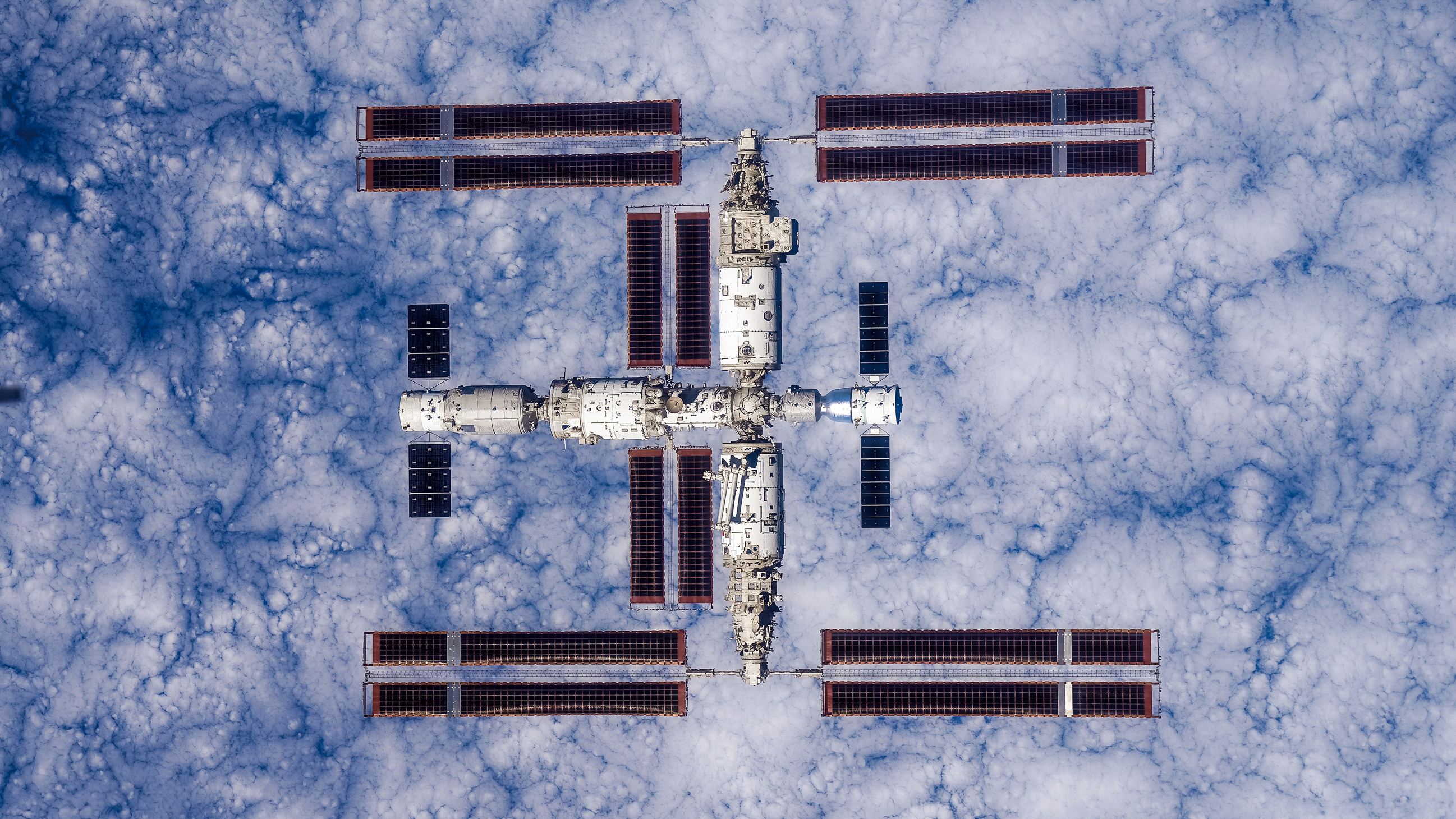 Space Station Universe Tiangong Space Station China Top View Technology Minimalism 2595x1460