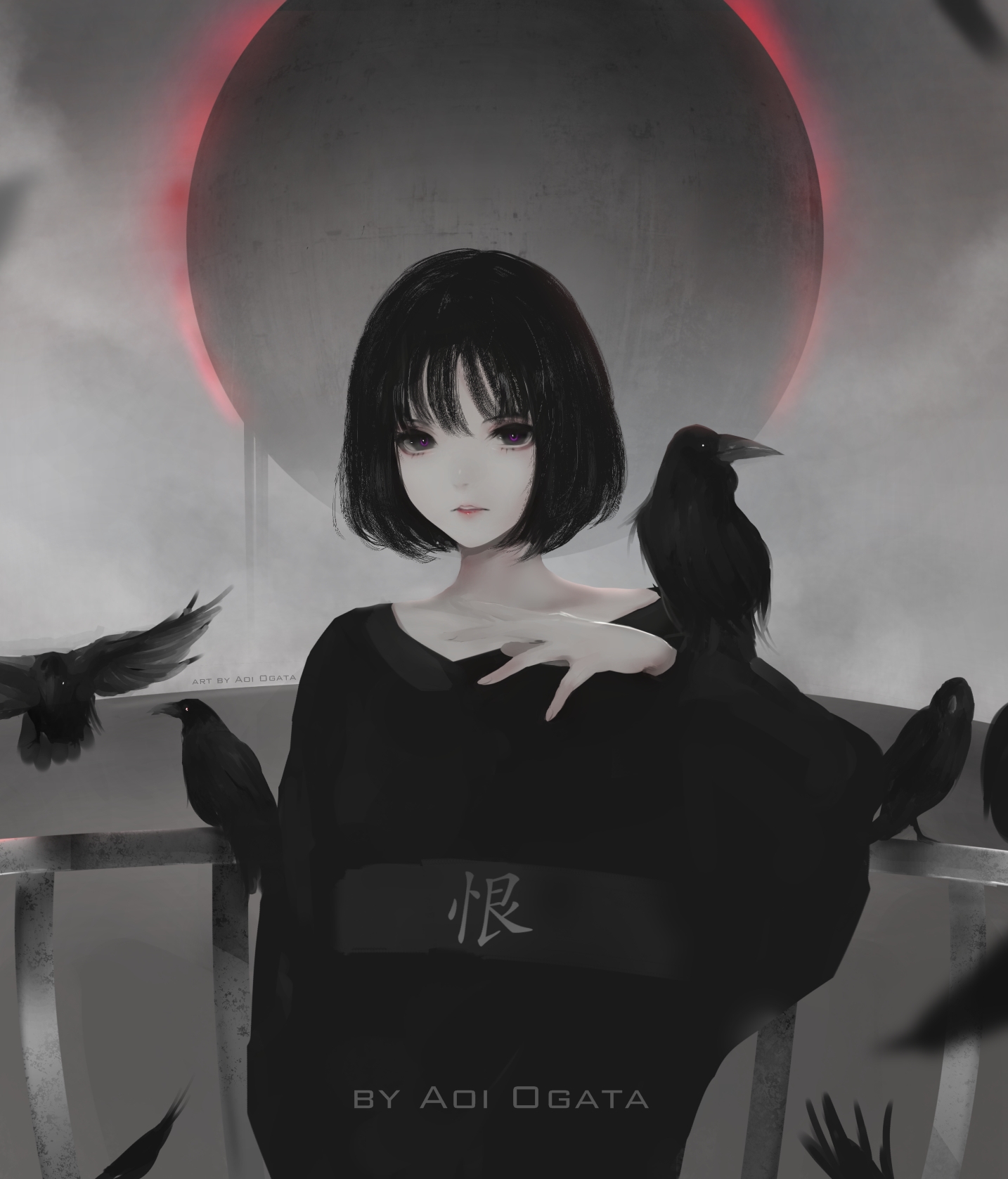 Aoi Ogata Women 2D Anime Girls Crows Birds Vertical 1434x1677