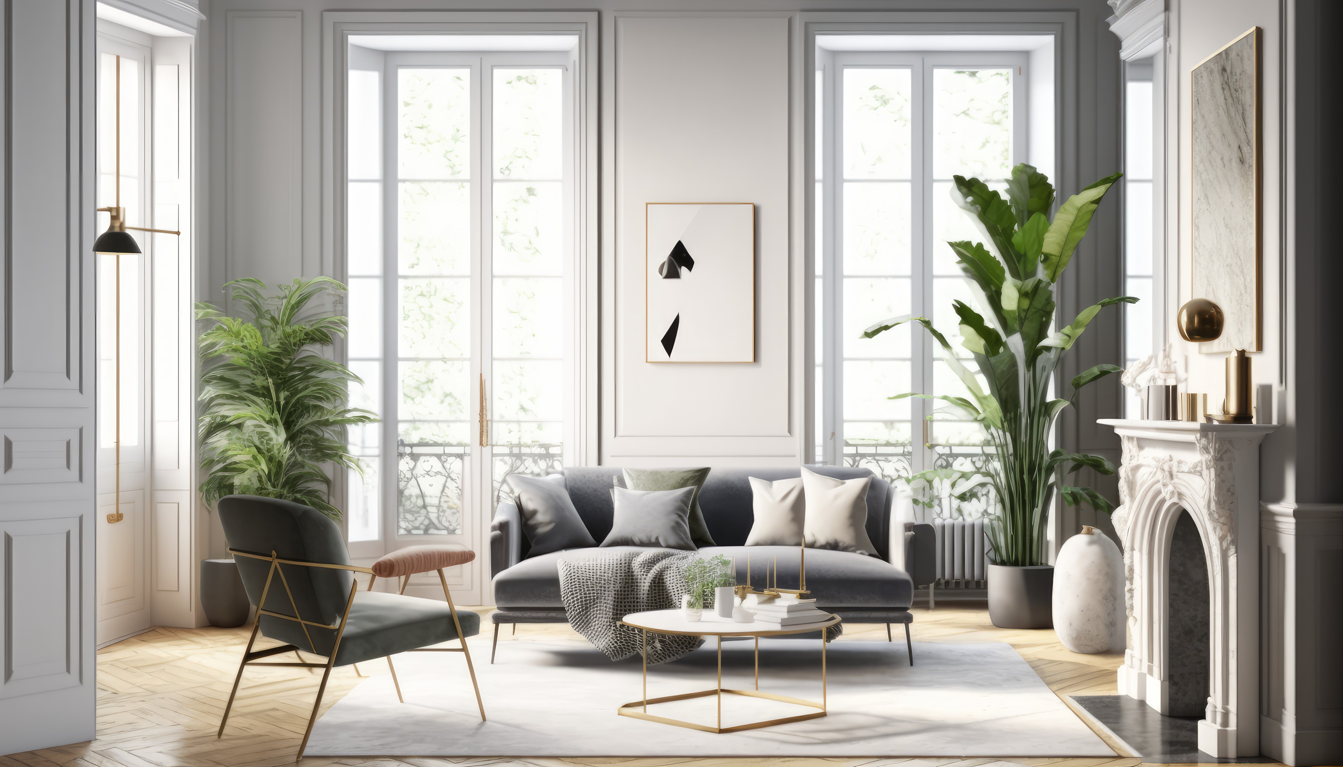 Ai Art Room Interior Couch Chair Plants Leaves 4579x2616