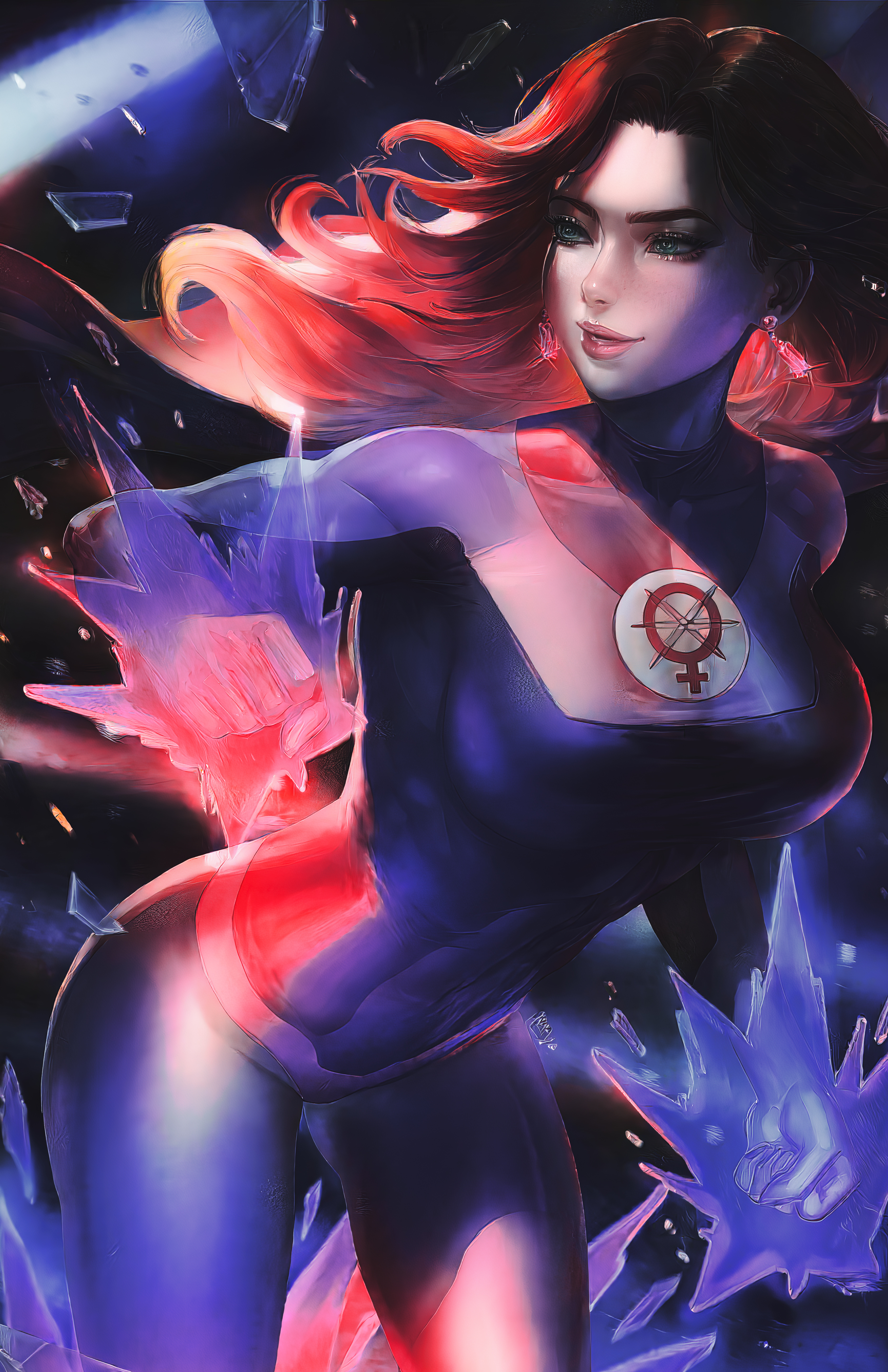 Dar0z Atom Eve Superheroines Redhead Cape Costumes Artwork Drawing Fan Art Ai 3379x5221