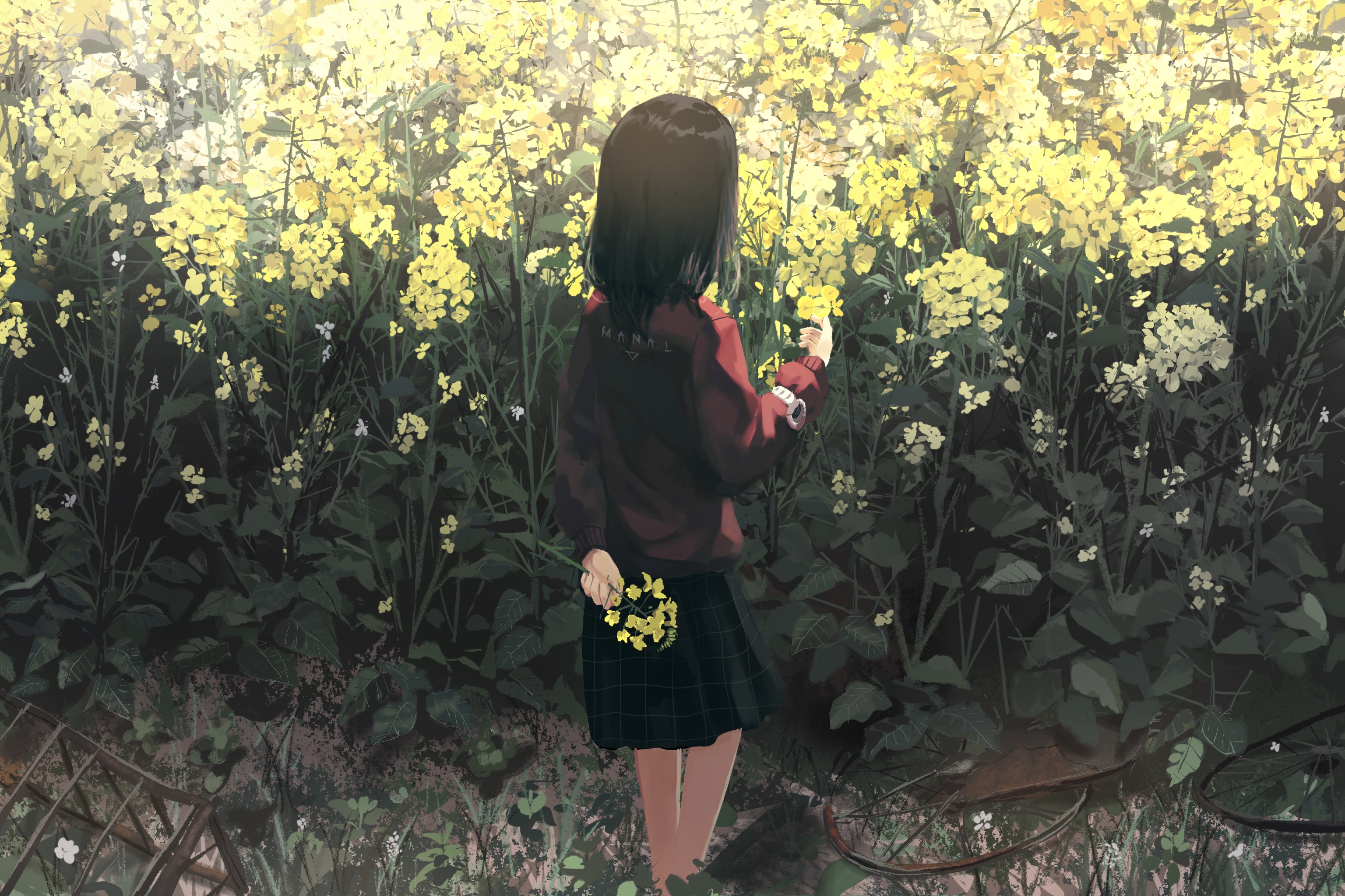 Flower Short Hair Black Hair Watch Yellow Flower 3072x2048