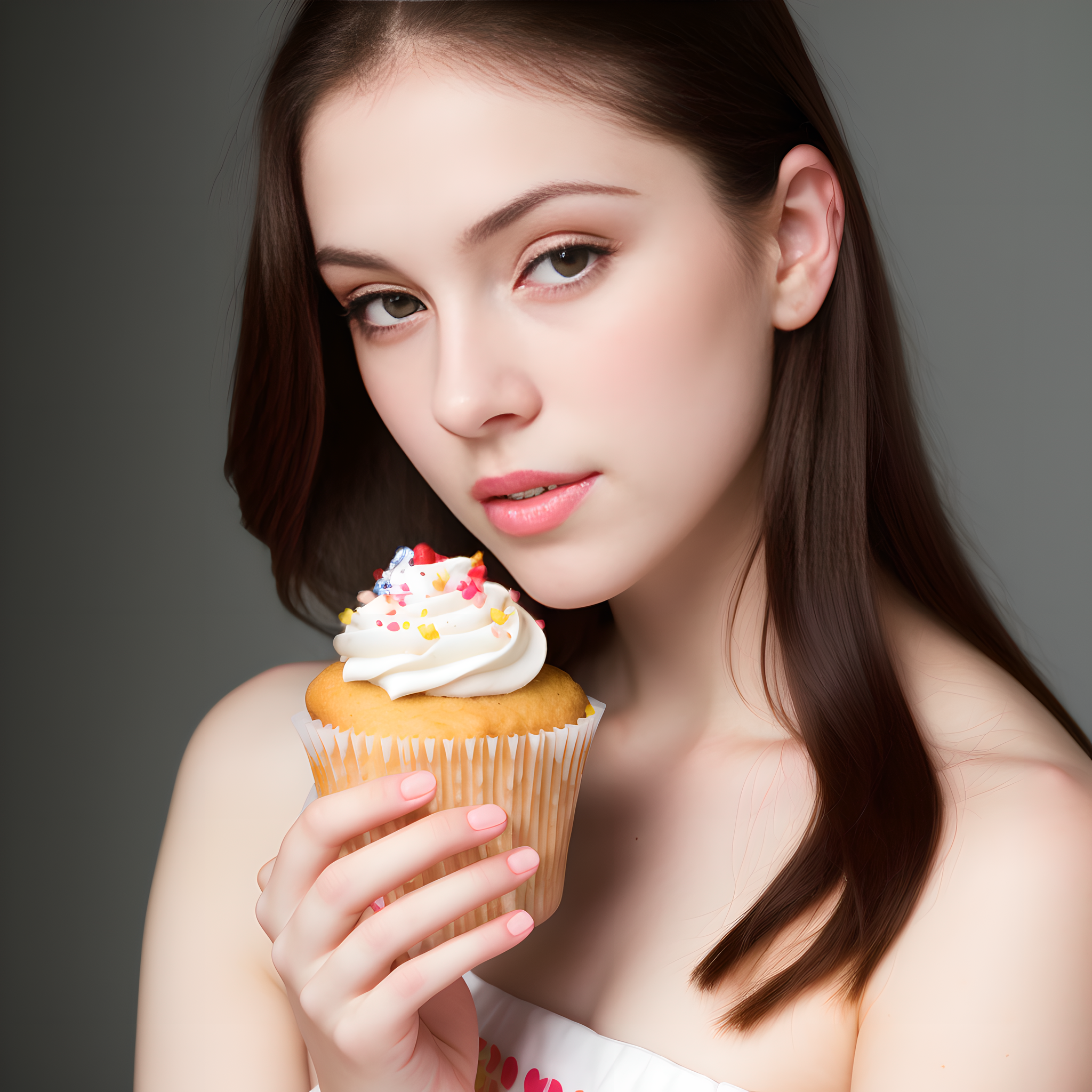 Ai Art Stable Diffusion Women Brunette Cupcakes Looking At Viewer Sweets 2048x2048