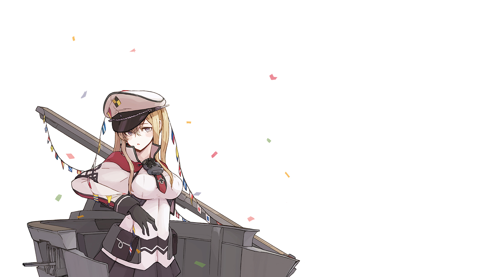 Kantai Collection Graf Zeppelin KanColle Simple Background Hat White Background Confetti Minimalism  1920x1080