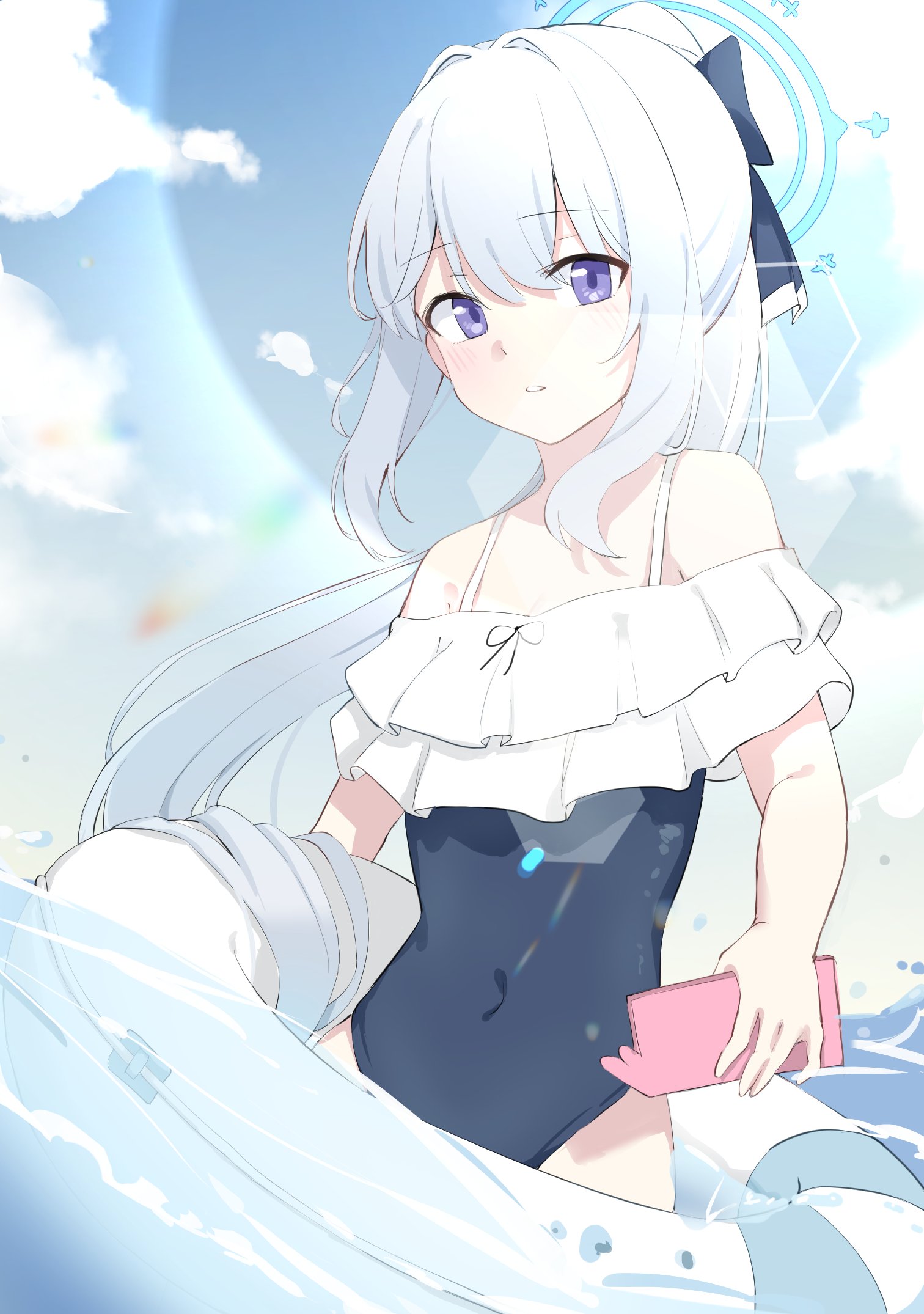 Anime Girls Portrait Display Floater Clouds Sky Looking At Viewer Long Hair Phone Standing In Water  1512x2150