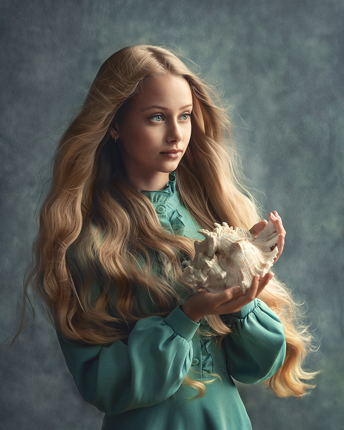 Elena Mikhailova Women Blonde Blue Eyes Seashells Simple Background 1200x1500