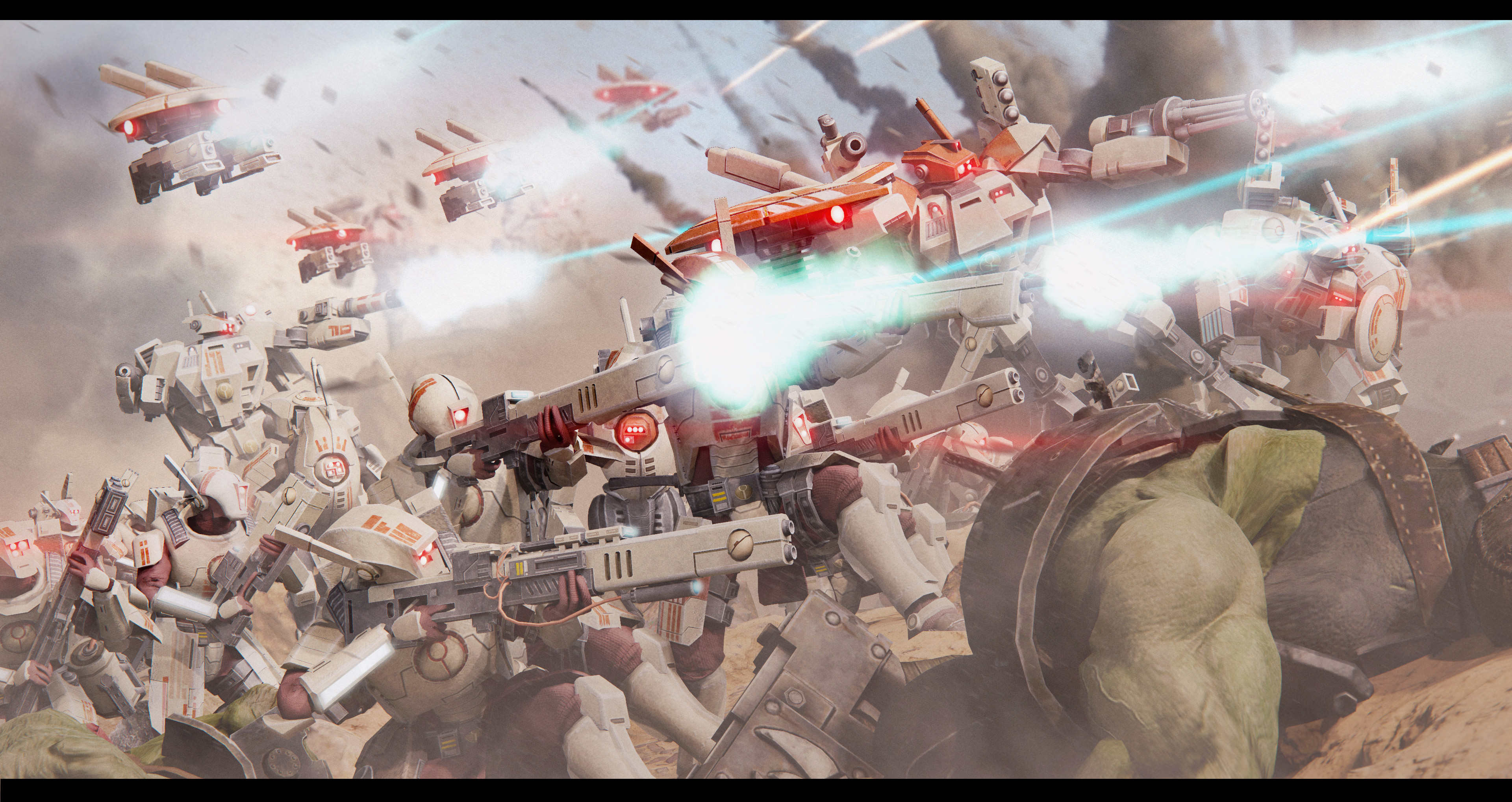 Tau Tau Empire Warhammer 40 000 Warhammer Science Fiction Blue White Red Weapon Gun Drone CGi Mechs  3840x2039