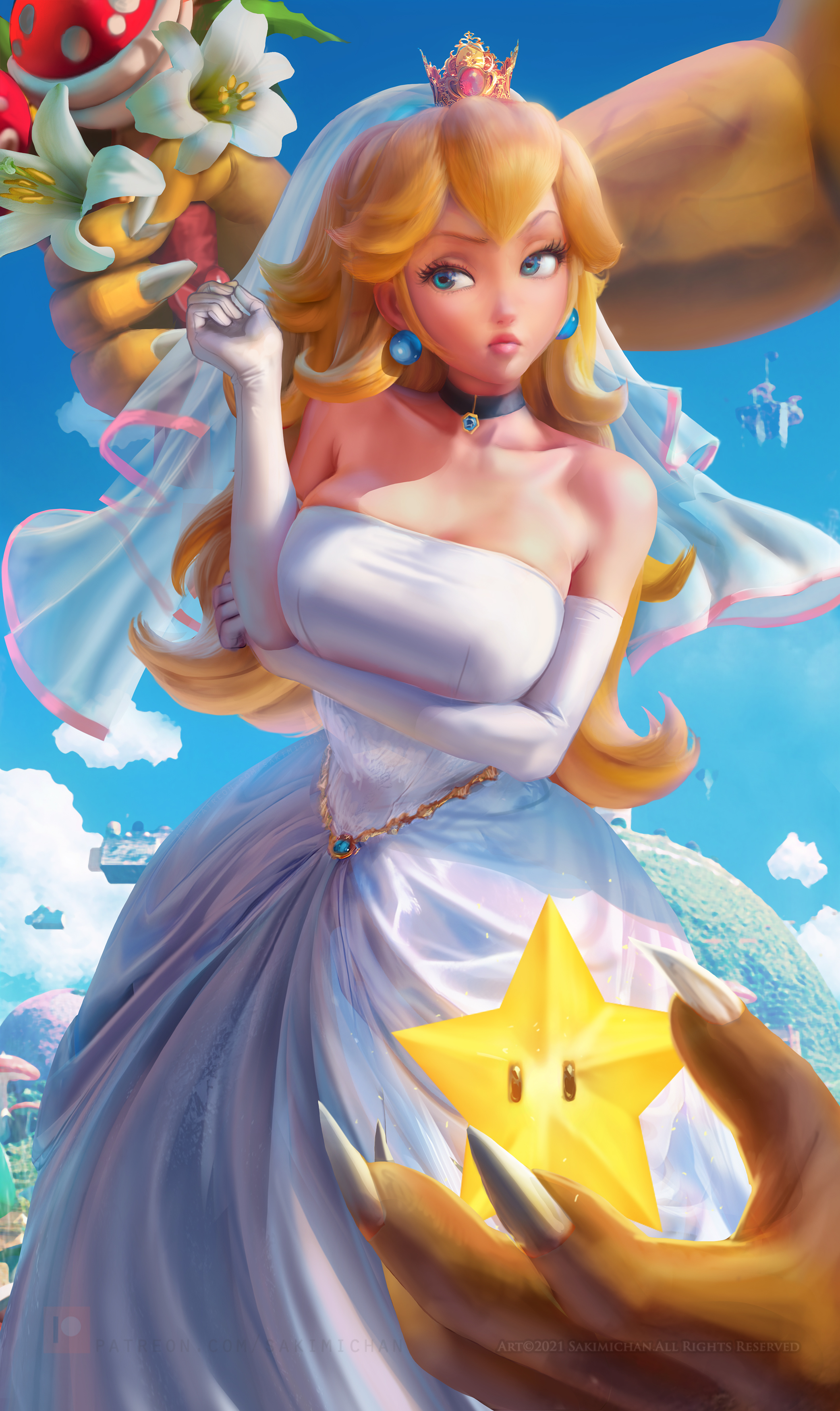Princess Peach Nintendo Video Games Video Game Girls Video Game Characters Bowser Wedding Dress Veil 2085x3500