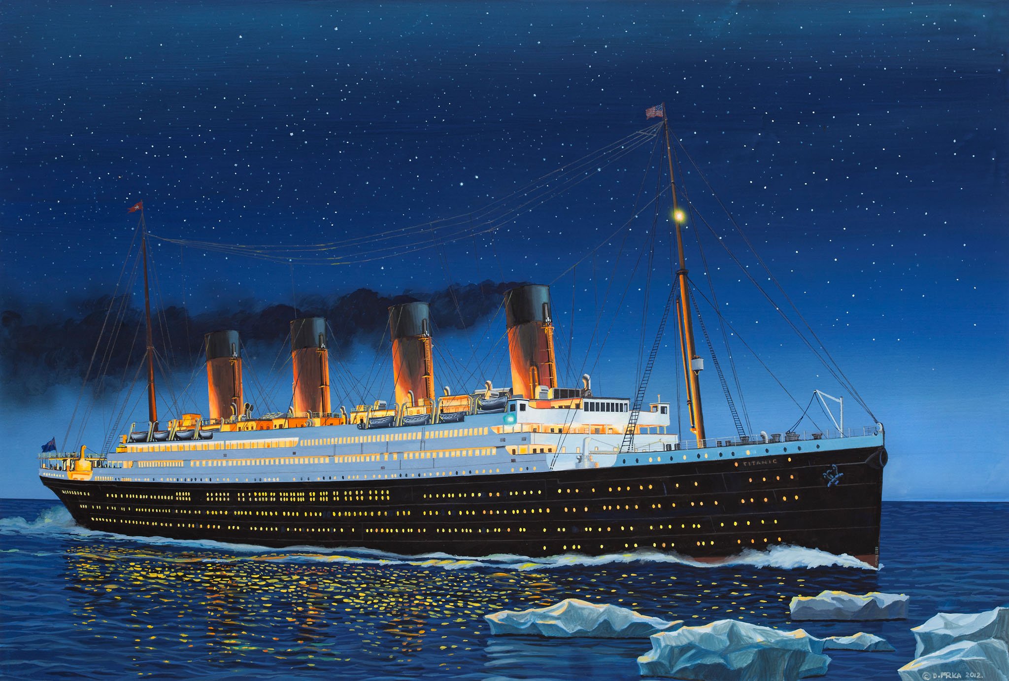 Ship Boat Titanic Water Ice Night Stars Artwork 2048x1382