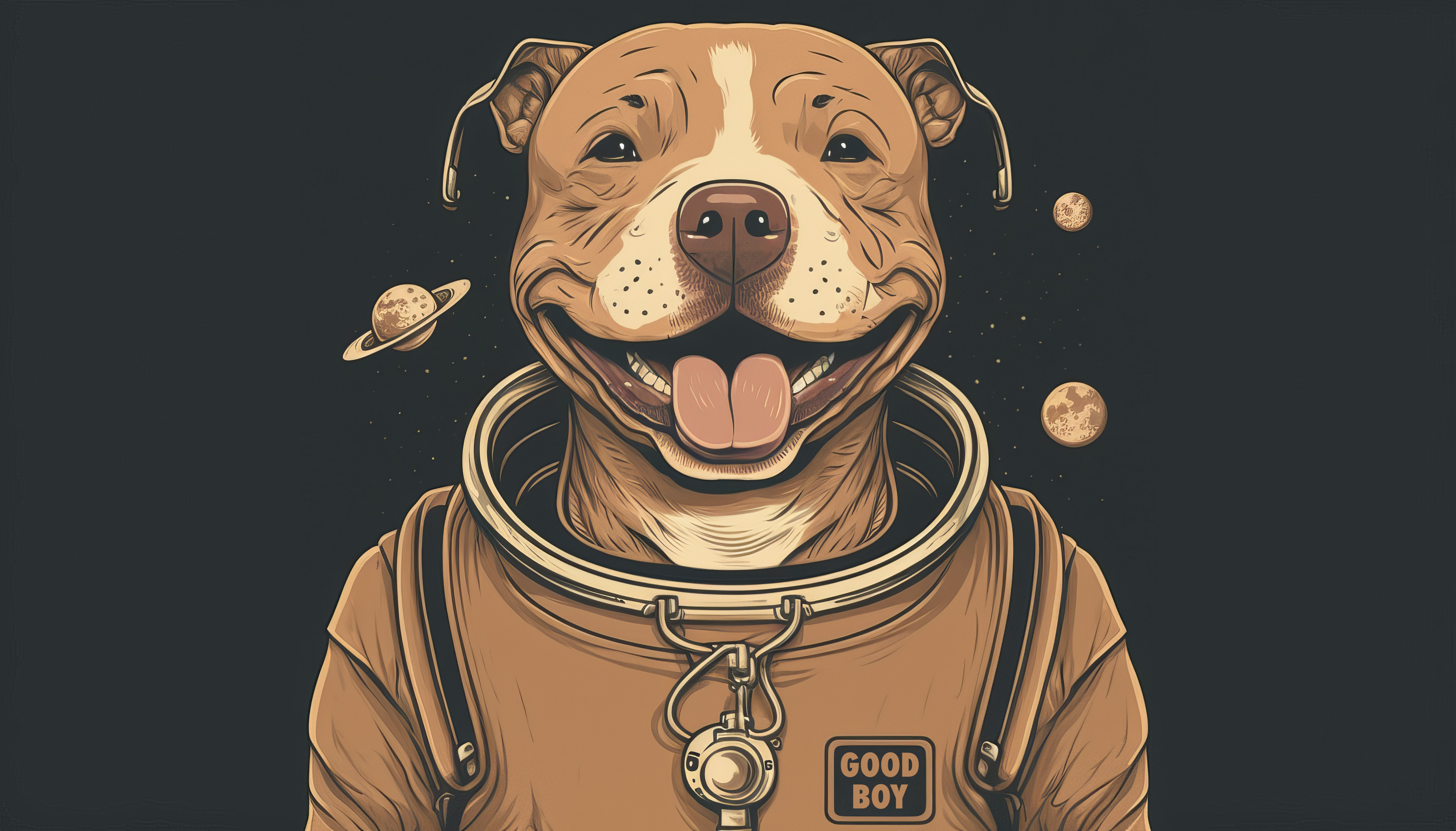 Ai Art Illustration Dog Pit Bull Astronaut Minimalism Planet Simple Background Tongue Out Animals Lo 4579x2616