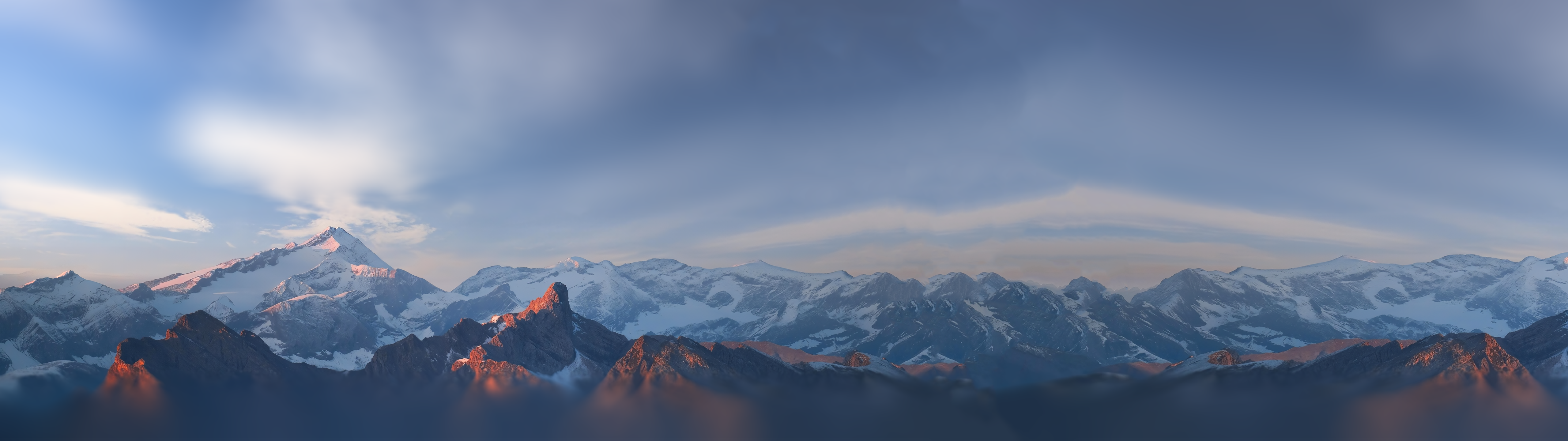 Landscape Ultrawide Snowy Mountain Sky Clouds Snow Nature Mountains 5120x1440