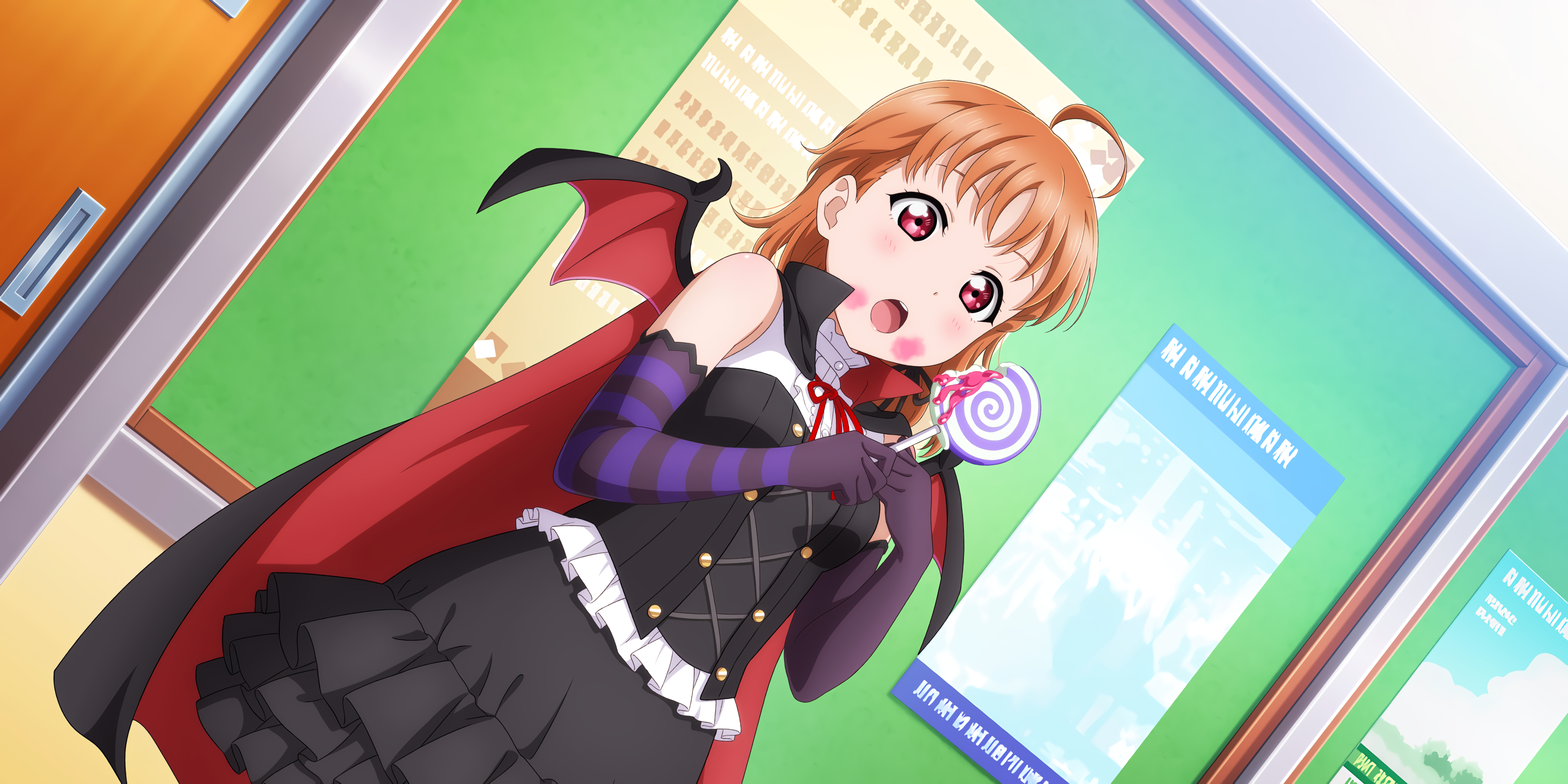Takami Chika Love Live Sunshine Love Live Anime Anime Girls Elbow Gloves Lollipop Bat Wings Hallowee 3600x1800