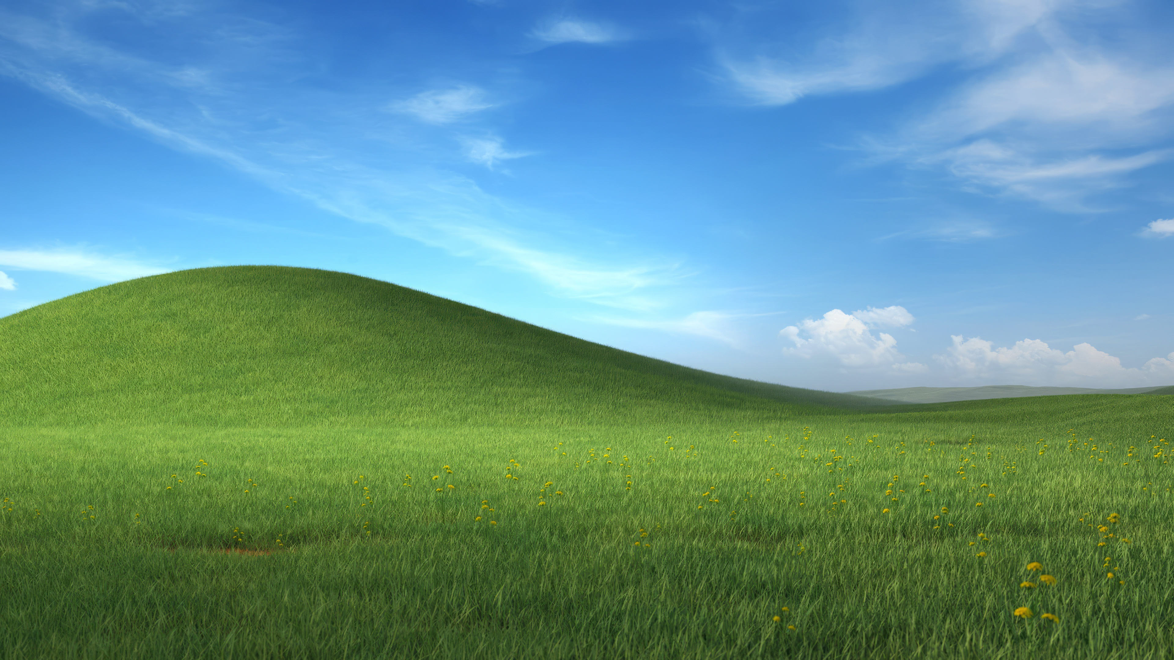 Windows XP Nostalgia 4K Sky Blue Clouds Environment Yellow Flowers Microsoft Windows Nature Landscap 3840x2160