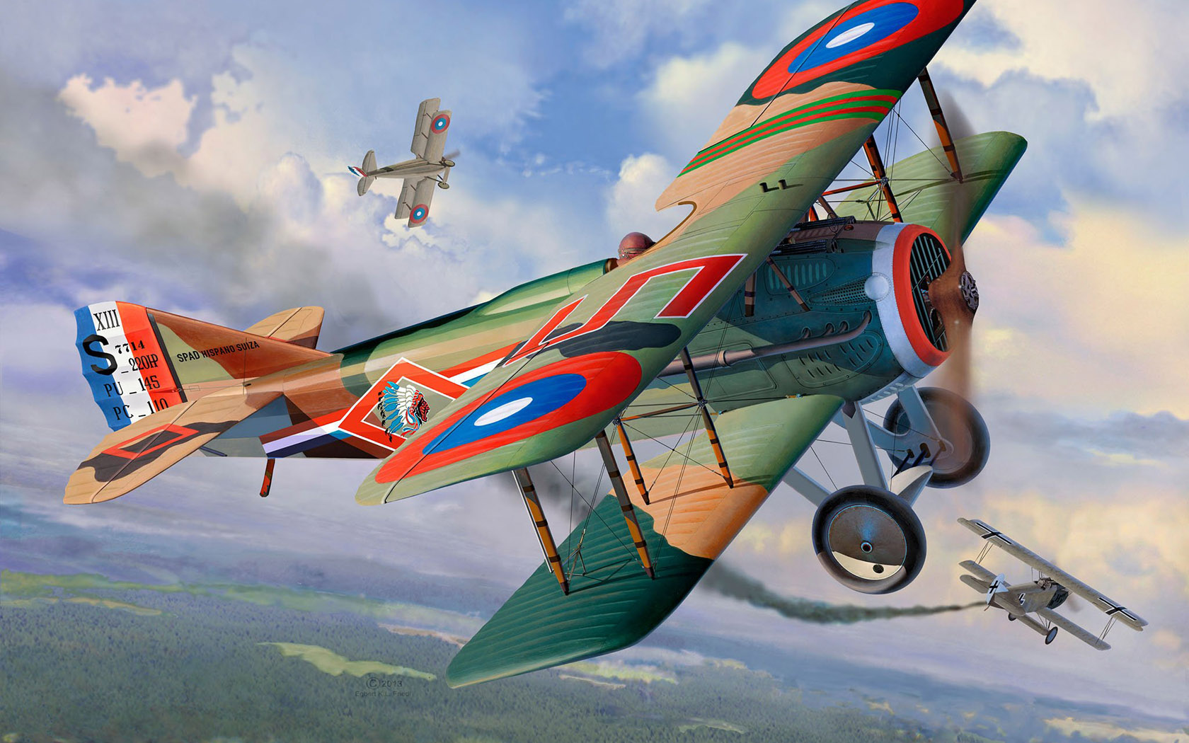 Aircraft Flying Sky War Army Military Military Vehicle Artwork Clouds Smoke Dogfight Pilot 1680x1050