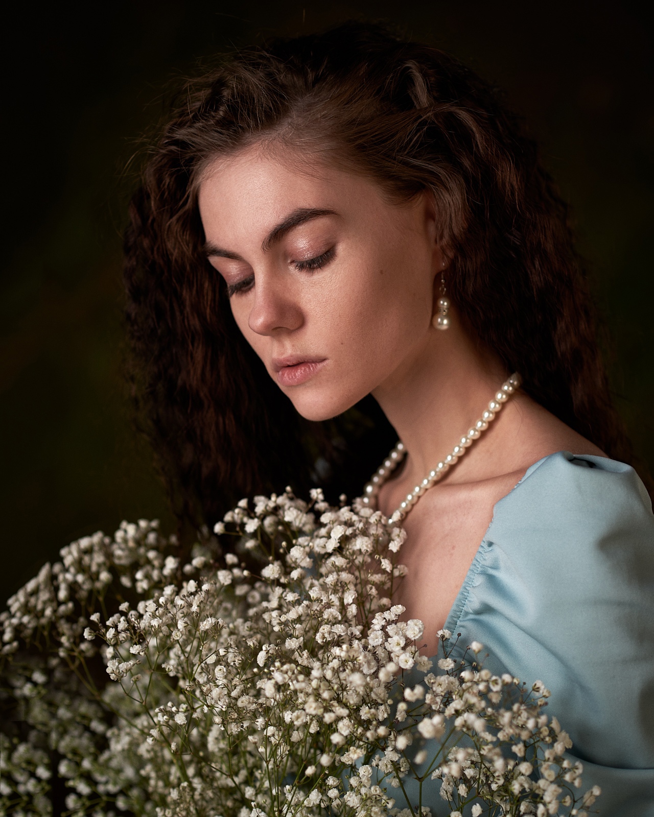 Max Pyzhik Women Brunette Beads Flowers Portrait Simple Background 1280x1600